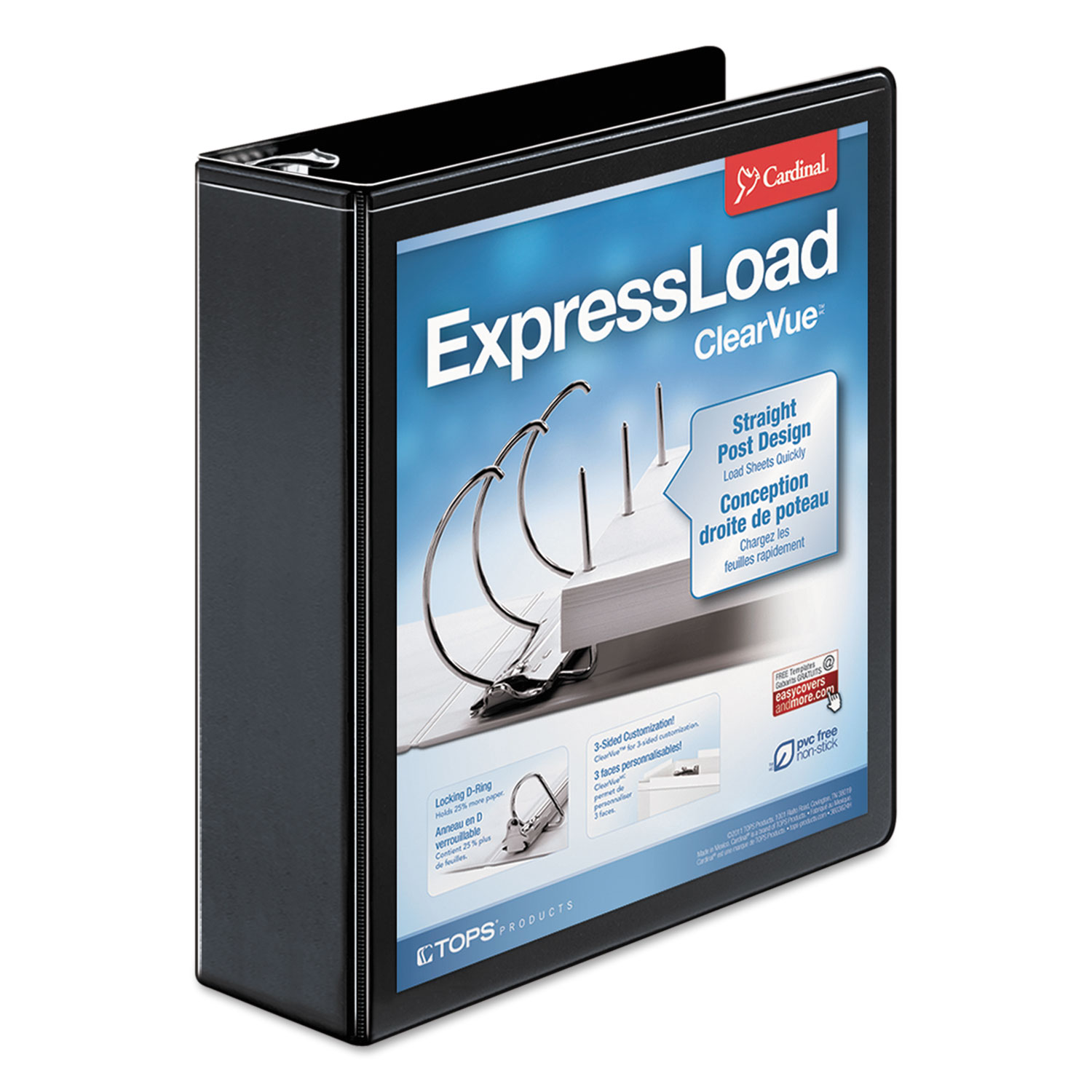 Cardinal® ExpressLoad ClearVue Locking D-Ring Binder, 3 Rings, 2 Capacity, 11 x 8.5, Black