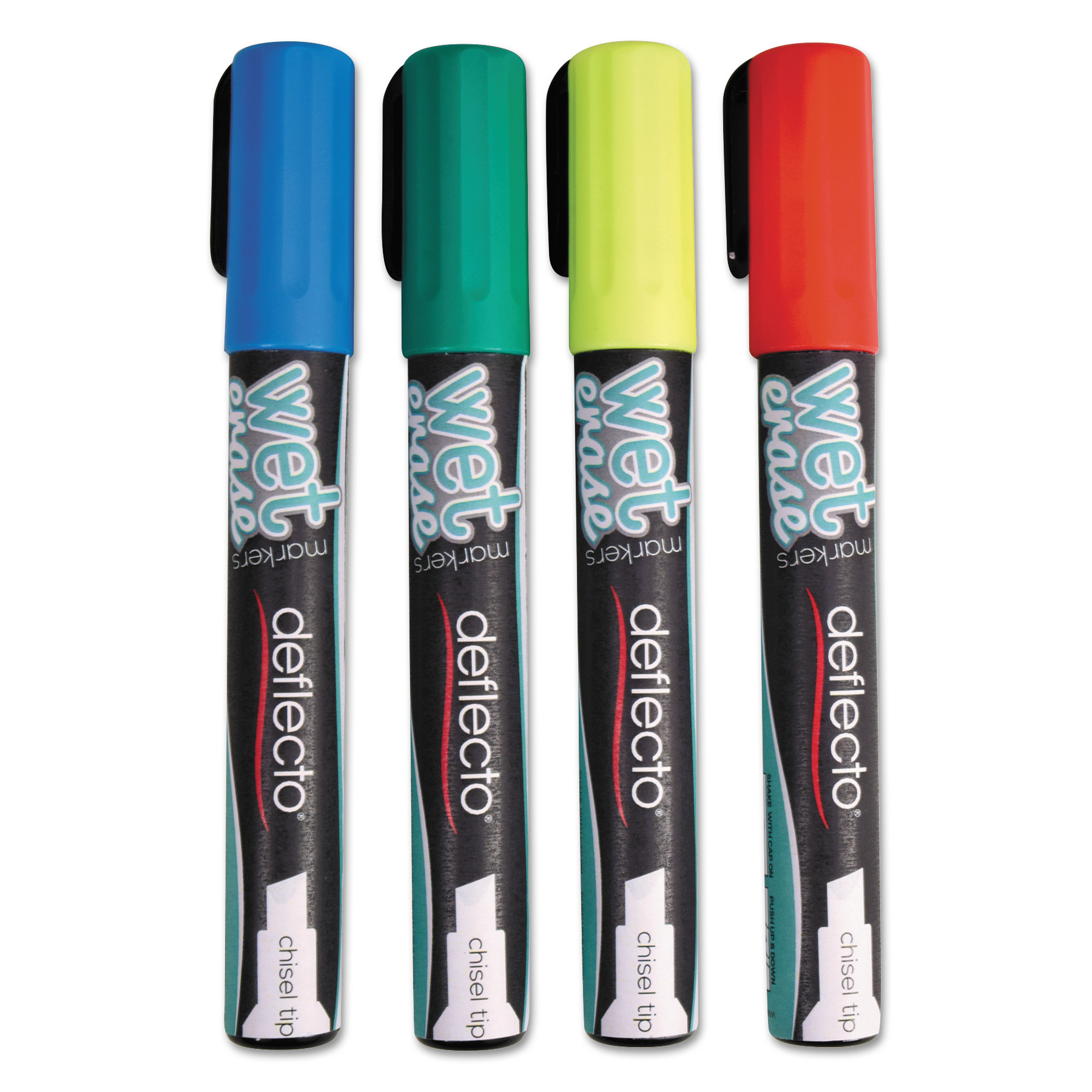  deflecto SMA510-V4 Wet Erase Markers, Medium Chisel Tip, Assorted Colors, 4/Pack (DEFSMA510V4) 