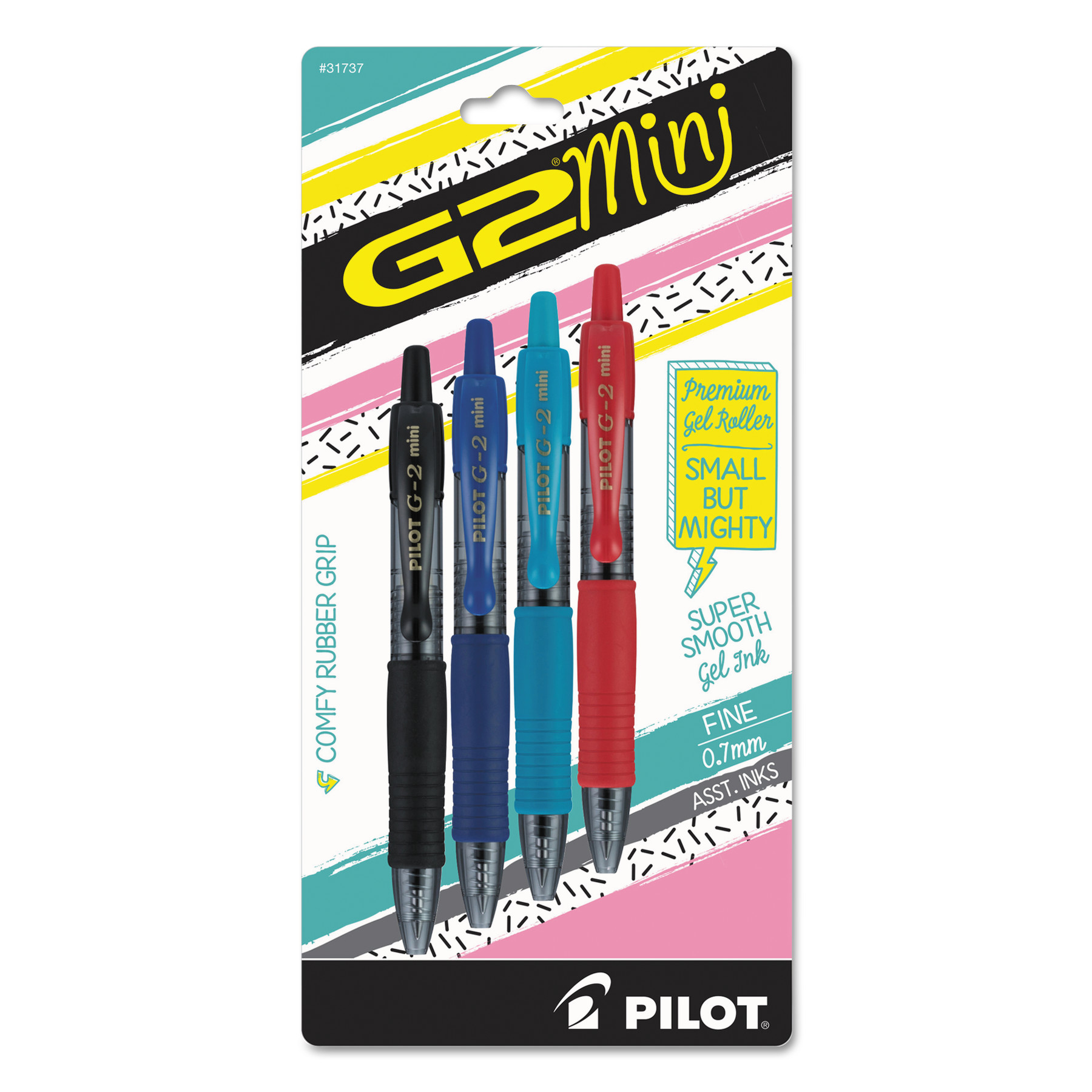  Pilot 31737 G2 Mini Retractable Gel Pen, Fine 0.7mm, Assorted Ink/Barrel, 4/Pack (PIL31737) 