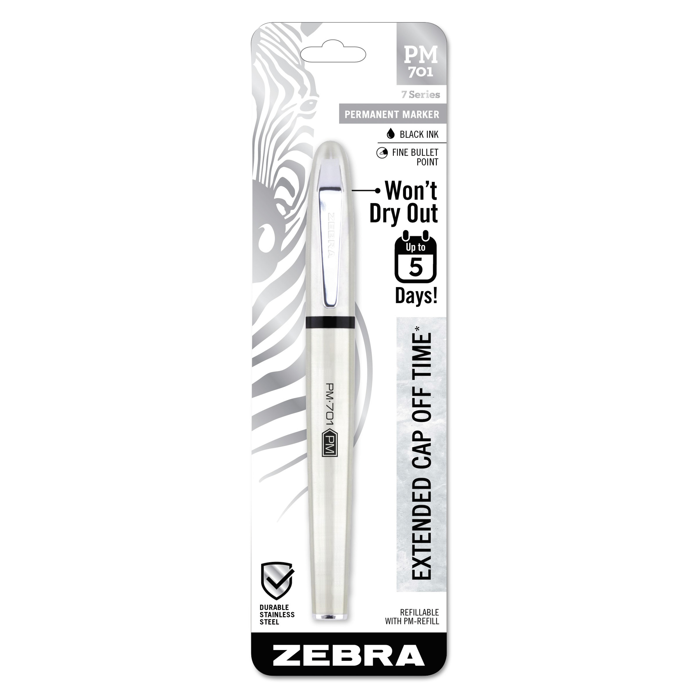  Zebra 65111 PM-701 Permanent Marker, Medium Bullet Tip, Black (ZEB65111) 