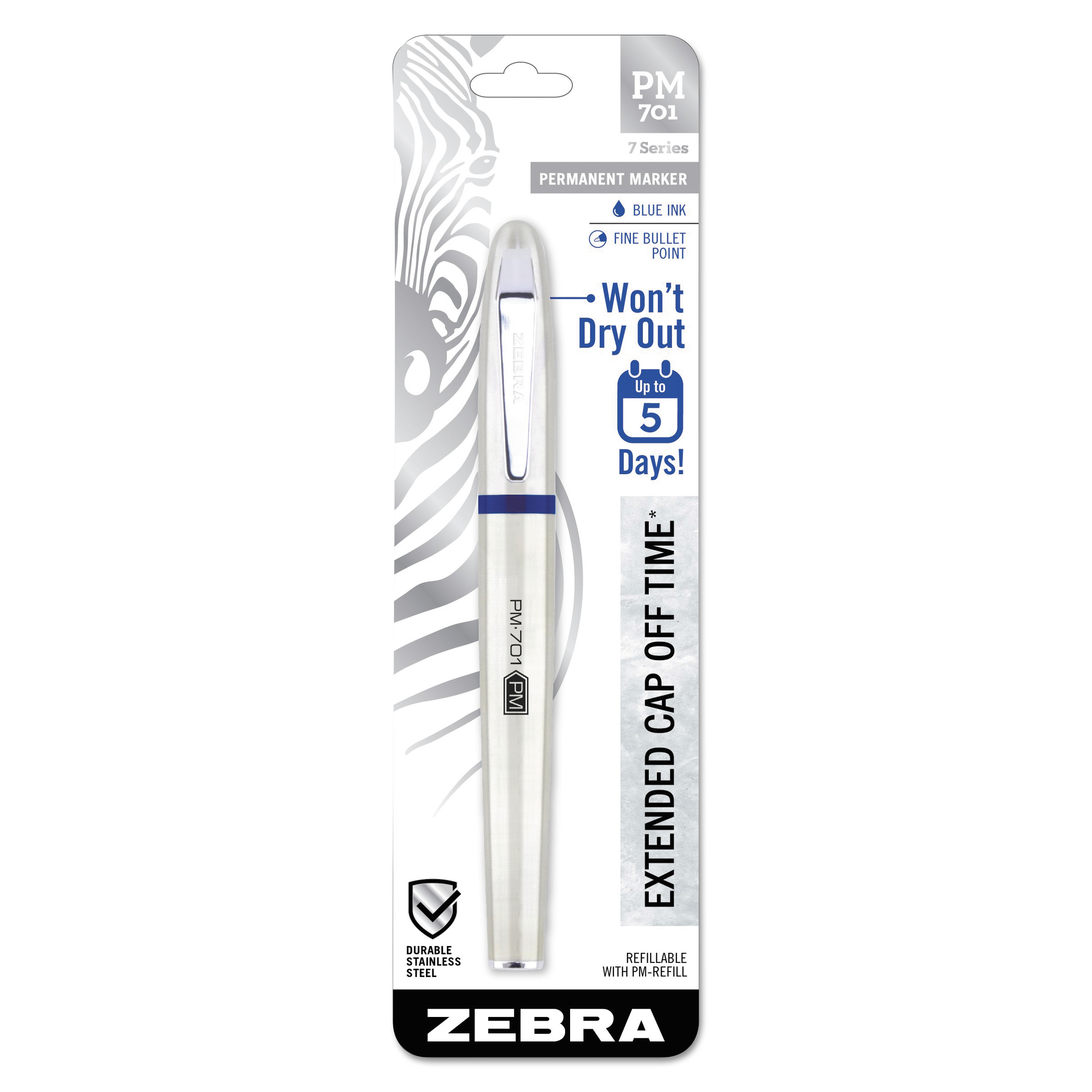  Zebra 65121 PM-701 Permanent Marker, Medium Bullet Tip, Blue (ZEB65121) 