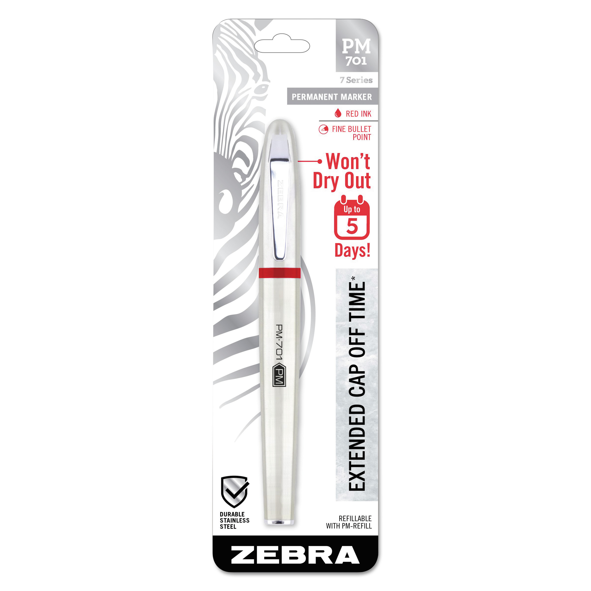  Zebra 65131 PM-701 Permanent Marker, Medium Bullet Tip, Red (ZEB65131) 