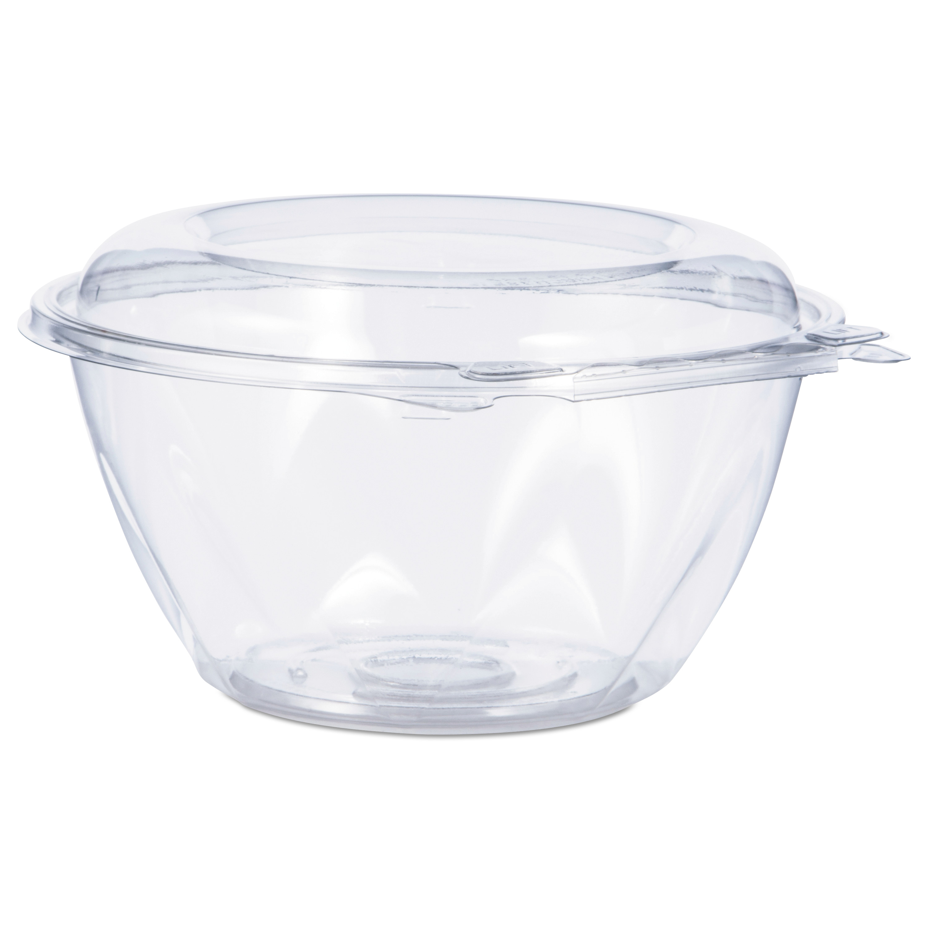 Tamper Tek 48 oz Round Clear Plastic Bowl - with Hinged Lid, Tamper-Evident  - 7 x 7