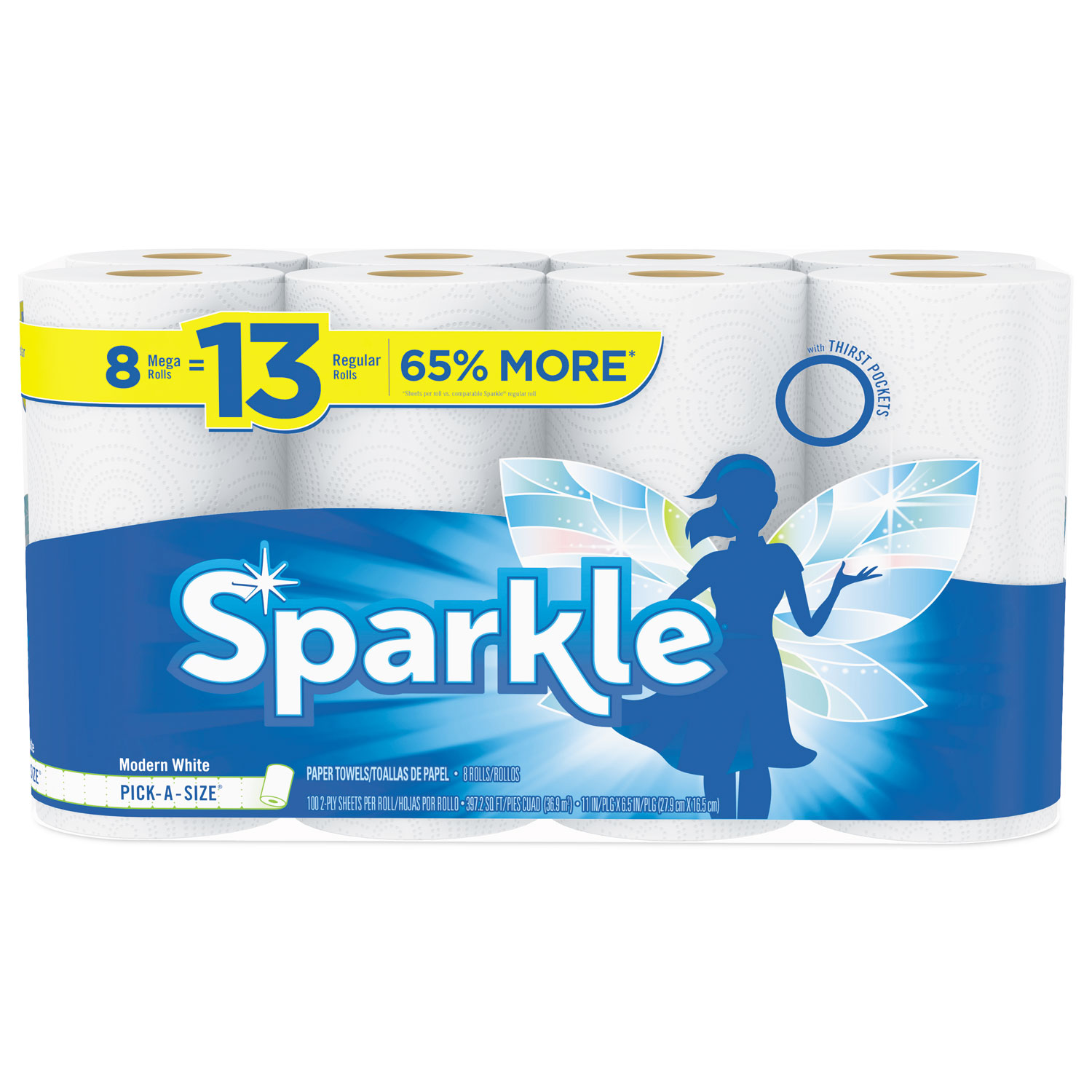  Sparkle 219405 Pick-A-Size Perforated Roll Towels with Thirst Pockets, 100 Sheets/RL, 8 RL/PK (GPC219405) 