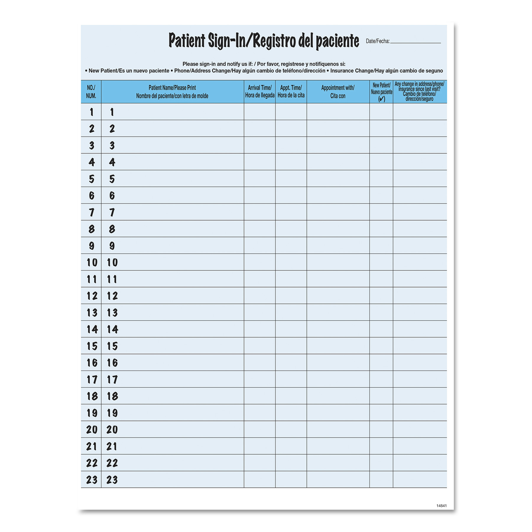  Tabbies 14541 HIPAA Labels, Patient Sign-In, 8.5 x 11, Blue, 23/Sheet, 125 Sheets/Pack (TAB14541) 
