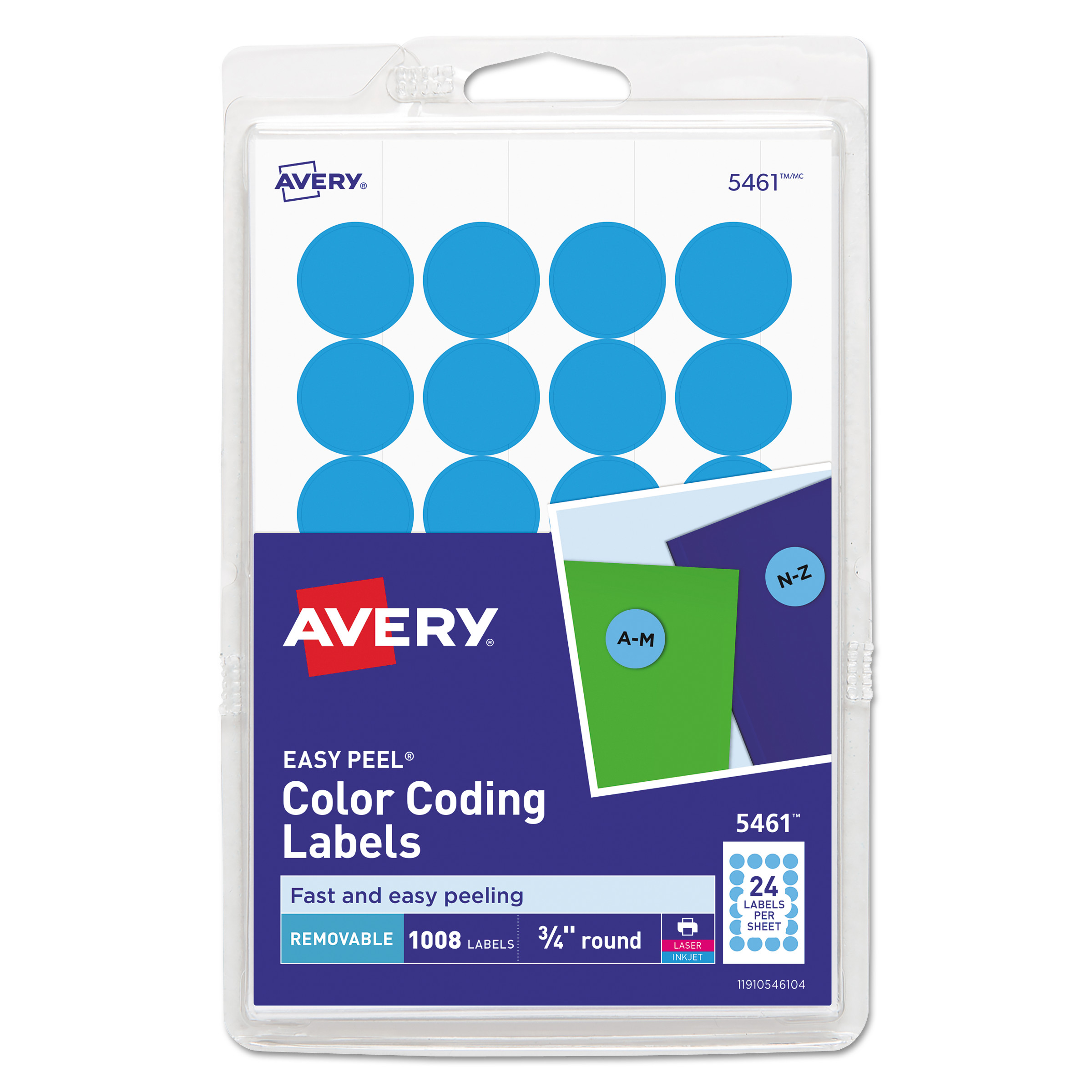  Avery 05461 Printable Self-Adhesive Removable Color-Coding Labels, 0.75 dia., Light Blue, 24/Sheet, 42 Sheets/Pack (AVE05461) 