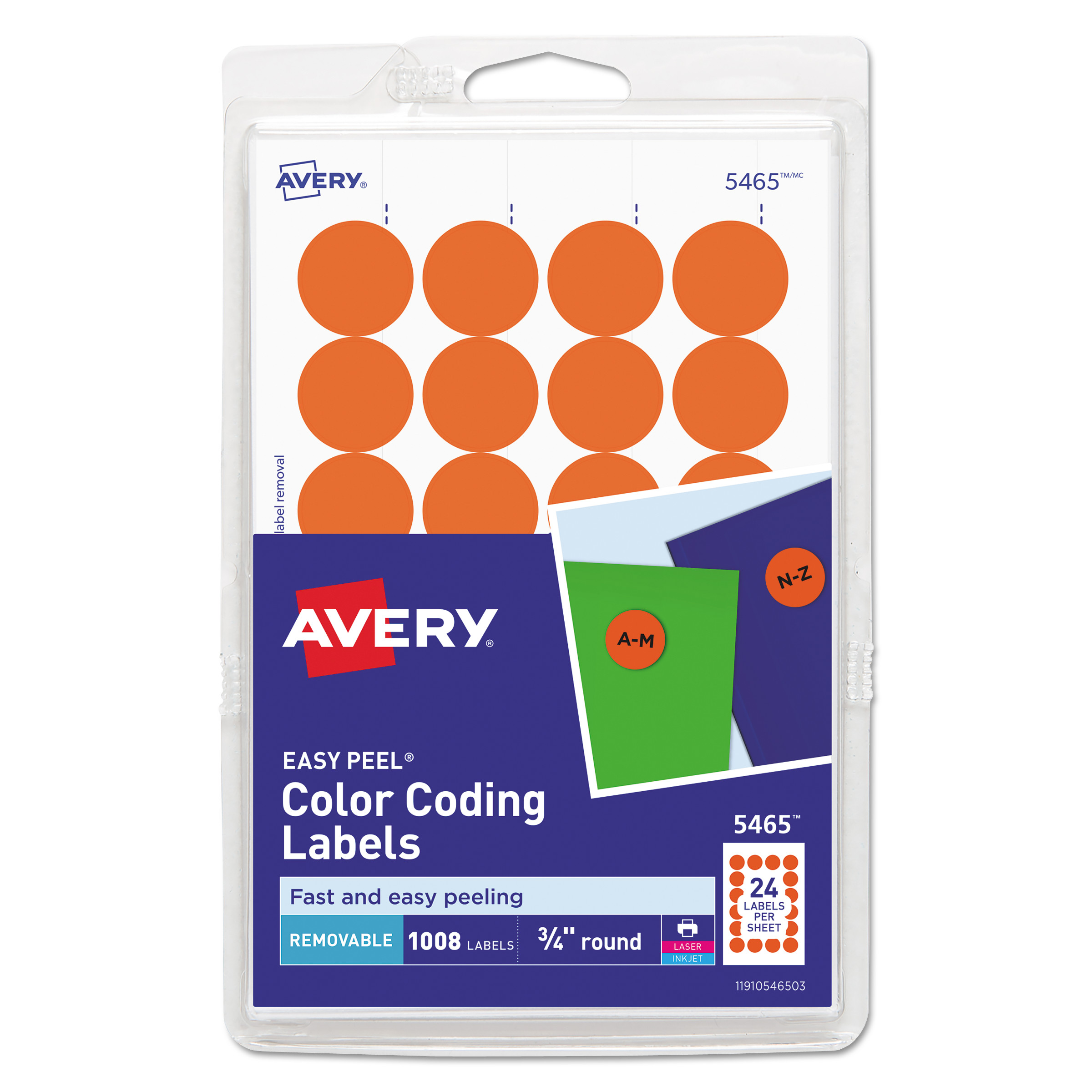  Avery 05465 Printable Self-Adhesive Removable Color-Coding Labels, 0.75 dia., Orange, 24/Sheet, 42 Sheets/Pack (AVE05465) 