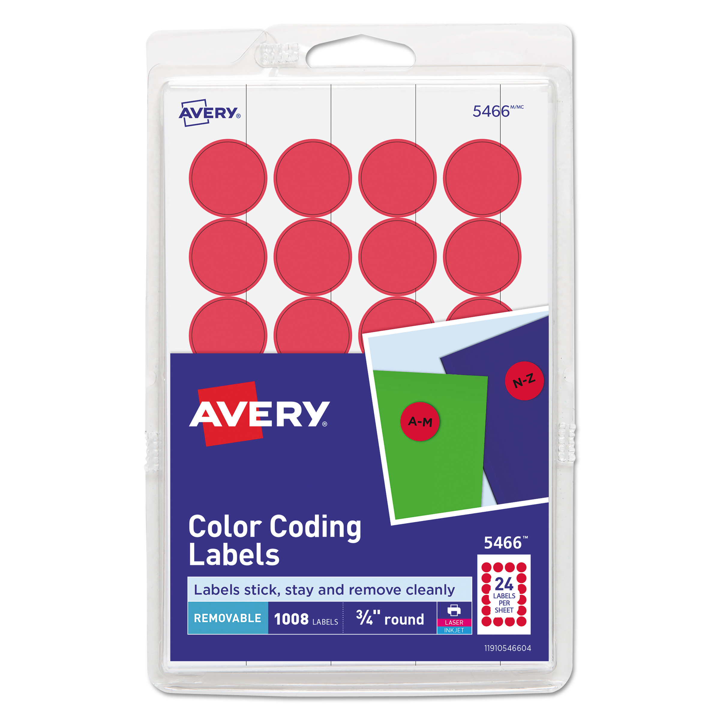  Avery 05466 Printable Self-Adhesive Removable Color-Coding Labels, 0.75 dia., Red, 24/Sheet, 42 Sheets/Pack (AVE05466) 