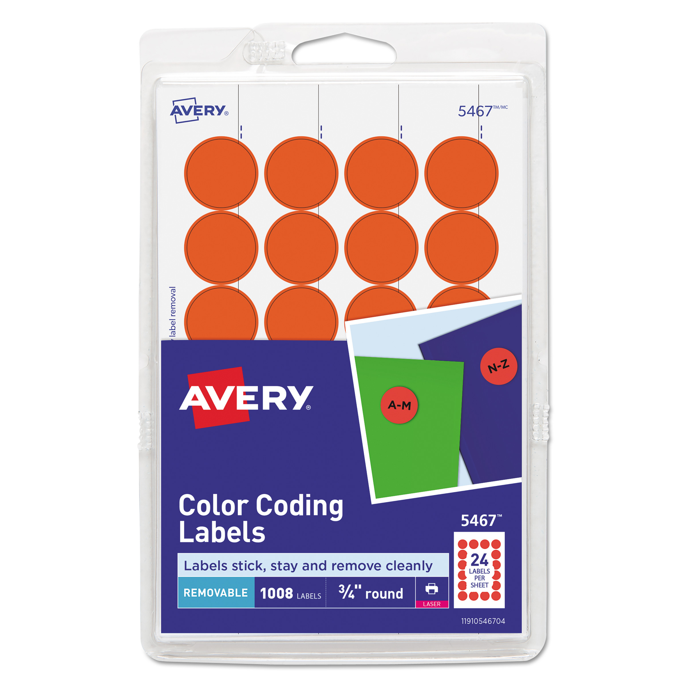 Avery 05467 Printable Self-Adhesive Removable Color-Coding Labels, 0.75 dia., Neon Red, 24/Sheet, 42 Sheets/Pack (AVE05467) 