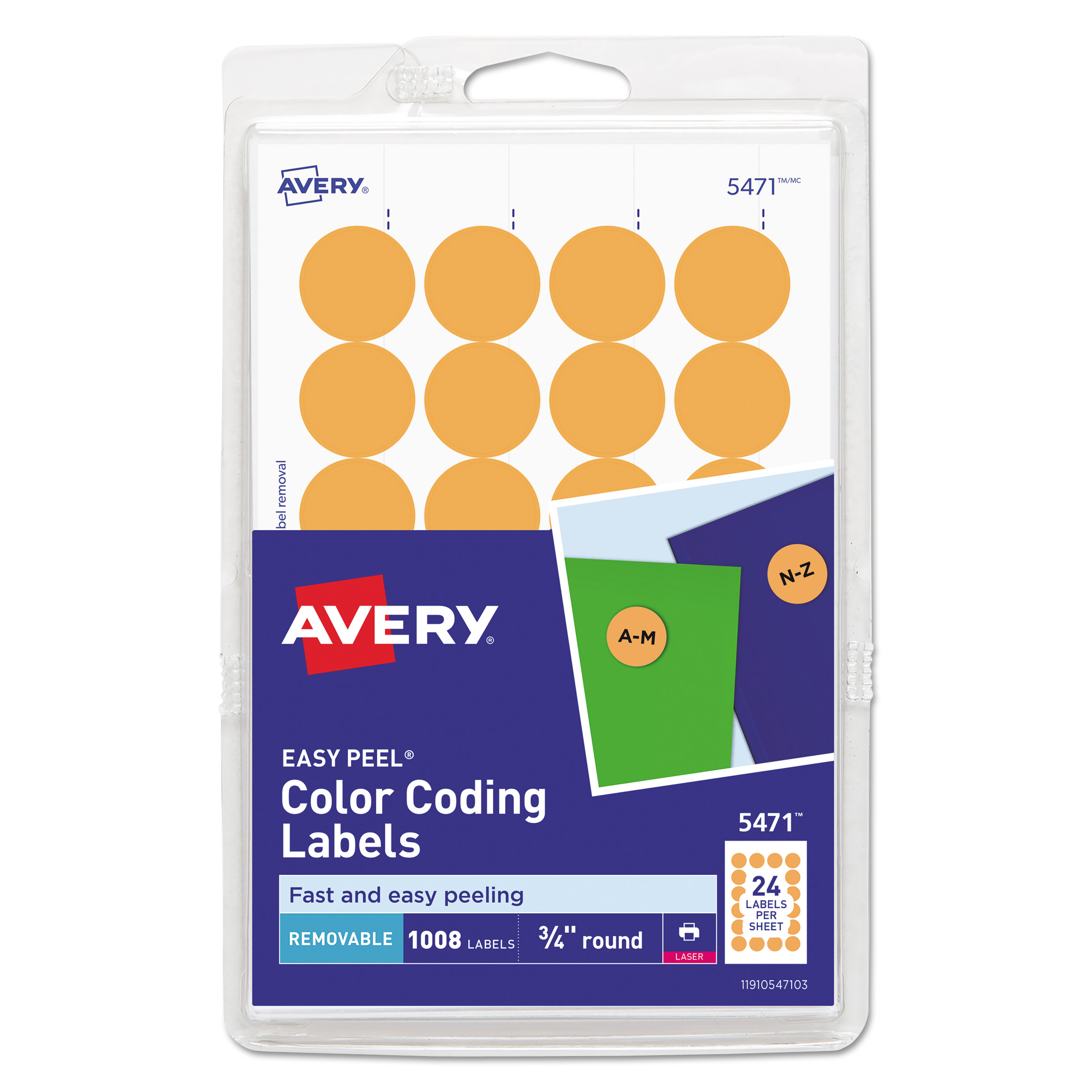  Avery 05471 Printable Self-Adhesive Removable Color-Coding Labels, 0.75 dia., Neon Orange, 24/Sheet, 42 Sheets/Pack (AVE05471) 