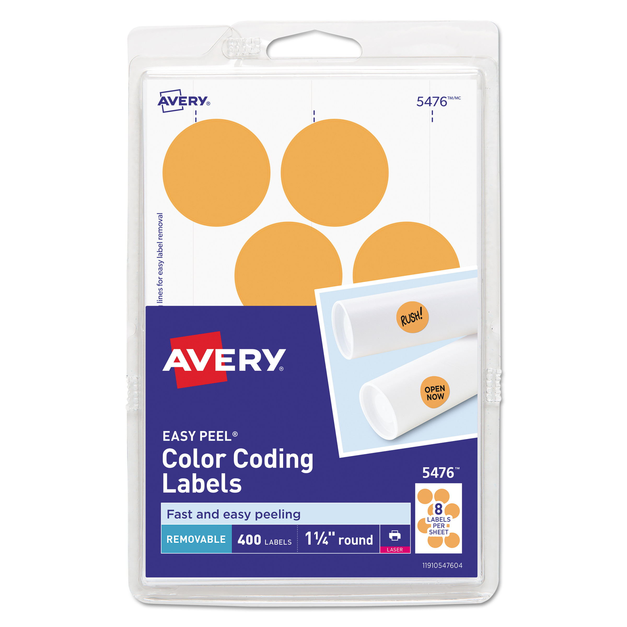 Avery 05476 Printable Self-Adhesive Removable Color-Coding Labels, 1.25 dia., Neon Orange, 8/Sheet, 50 Sheets/Pack (AVE05476) 