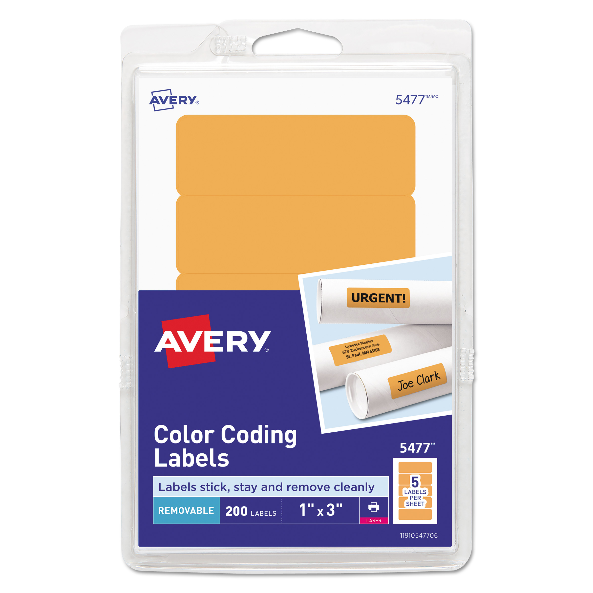  Avery 05477 Printable Self-Adhesive Removable Color-Coding Labels, 1 x 3, Neon Orange, 5/Sheet, 40 Sheets/Pack (AVE05477) 