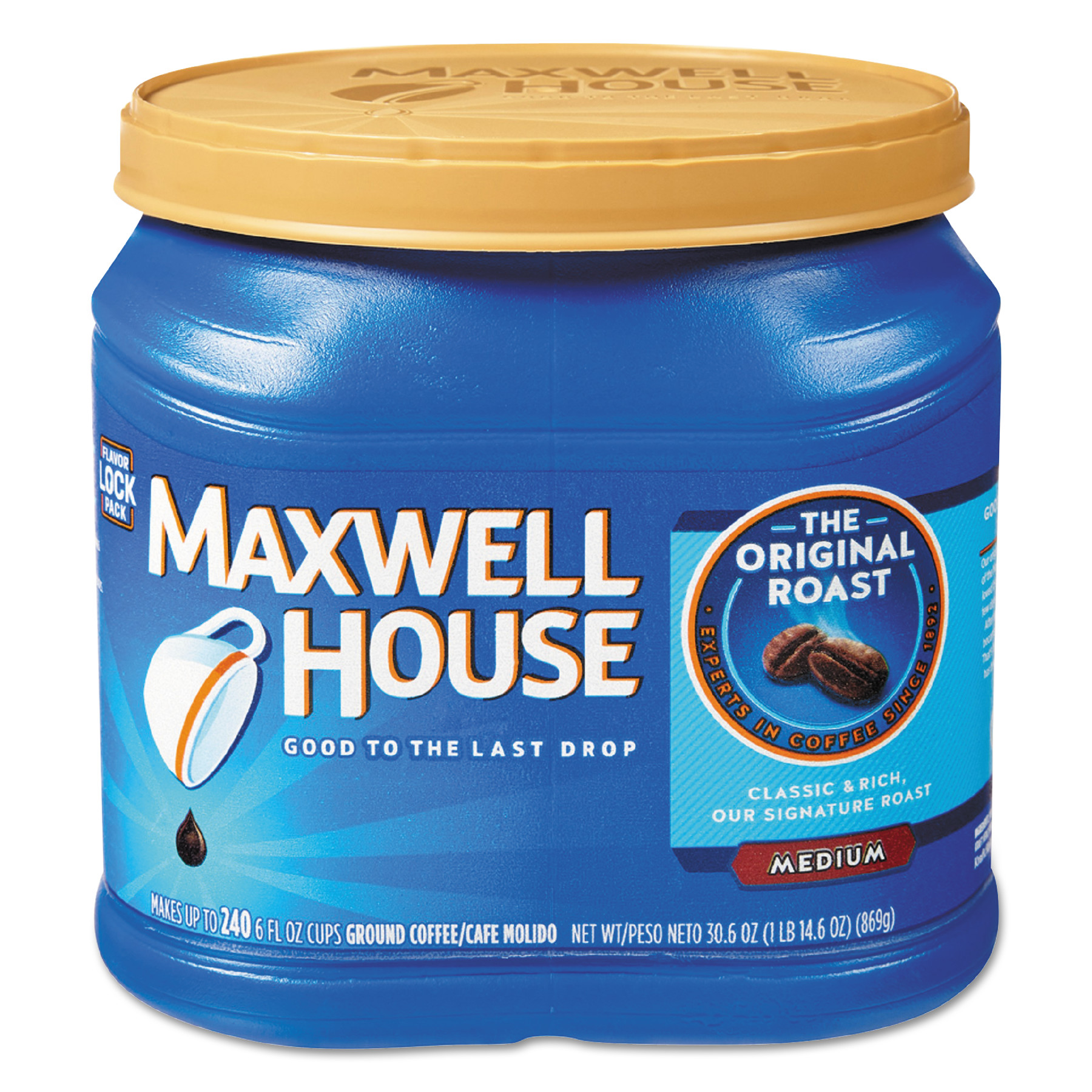  Maxwell House GEN04648CT Coffee, Ground, Original Roast, 30.6 oz Canister, 6 Canisters/Carton (MWH04648CT) 