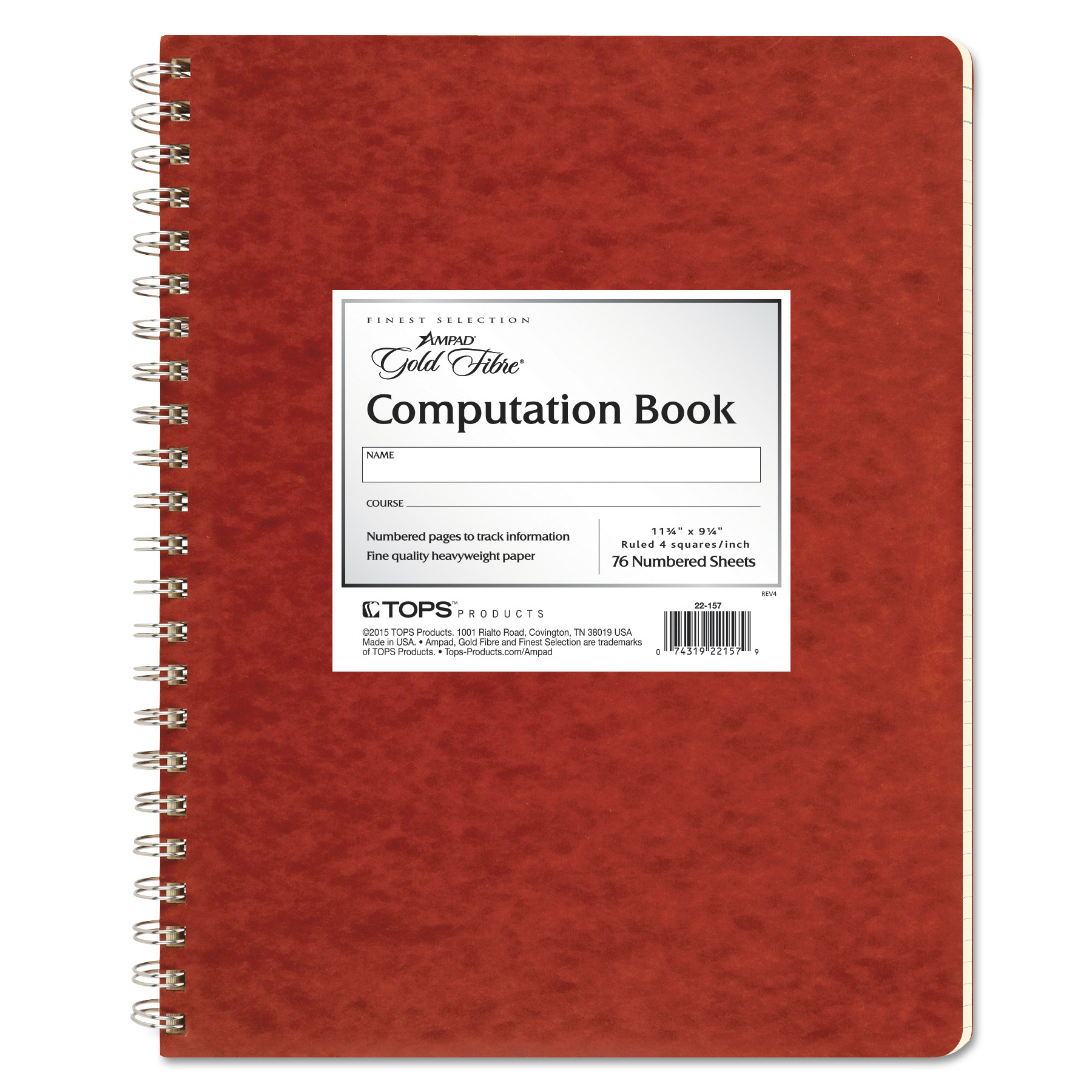 Computation Book, 4 sq/in Quadrille Rule, 11.75 x 9.25, Antique Ivory, 76 Sheets