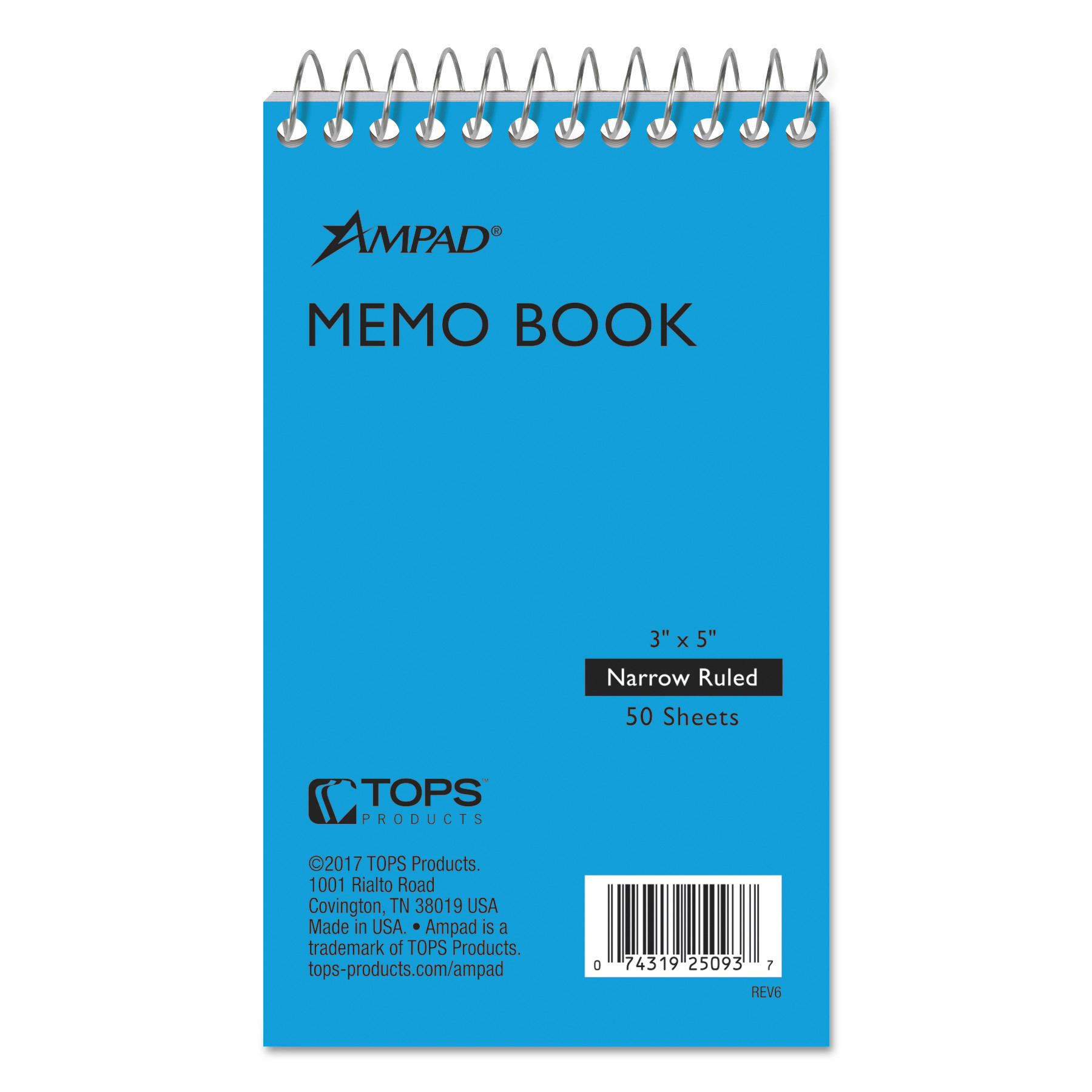  Ampad 25-093R Memo Books, Narrow Rule, 3 x 5, White, 50 Sheets (TOP25093) 