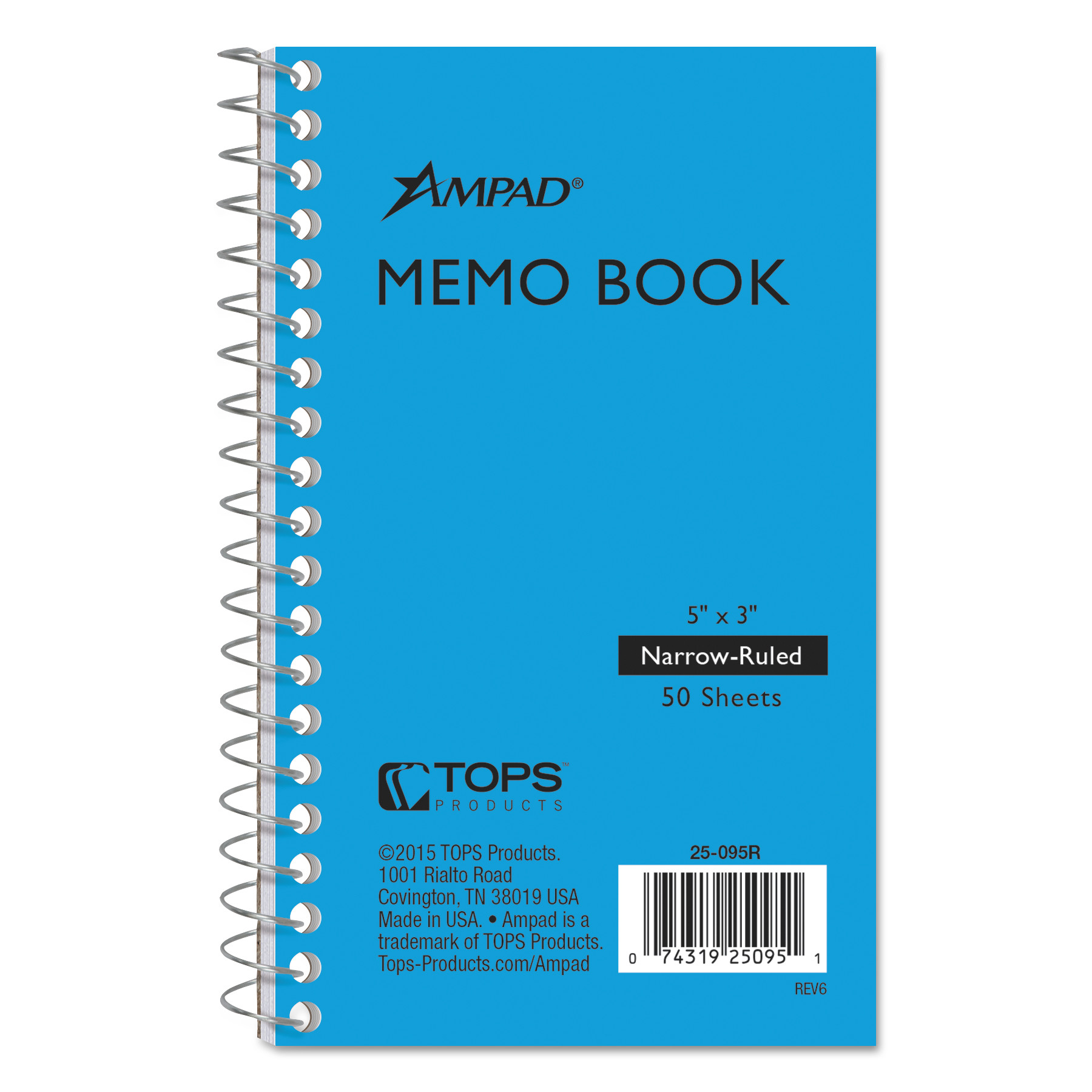  Ampad 25-095R Memo Books, Narrow Rule, 5 x 3, White, 50 Sheets (TOP25095) 