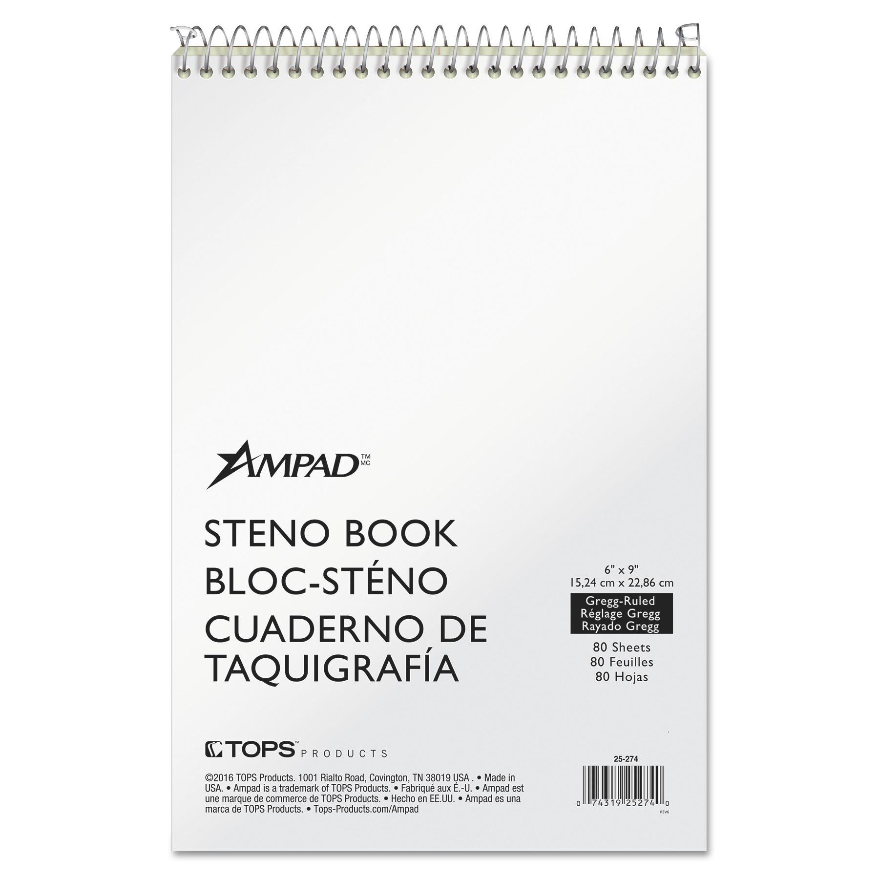  Ampad 25-274 Steno Books, Gregg Rule, Tan Cover, 6 x 9, 80 Green Tint Sheets (TOP25274) 