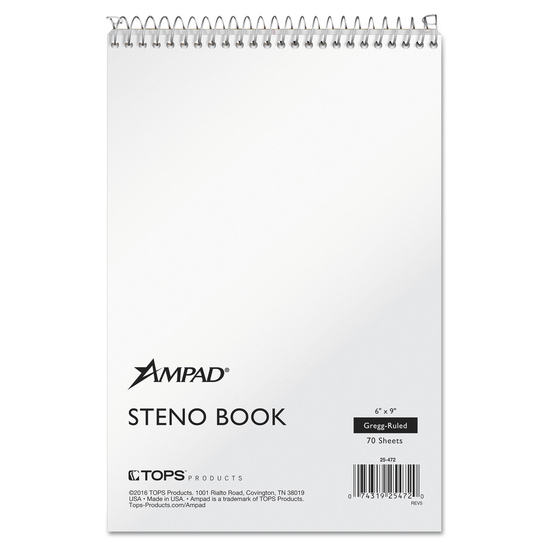  Ampad 25-472 Steno Books, Gregg Rule, 6 x 9, White, 70 Sheets (TOP25472) 