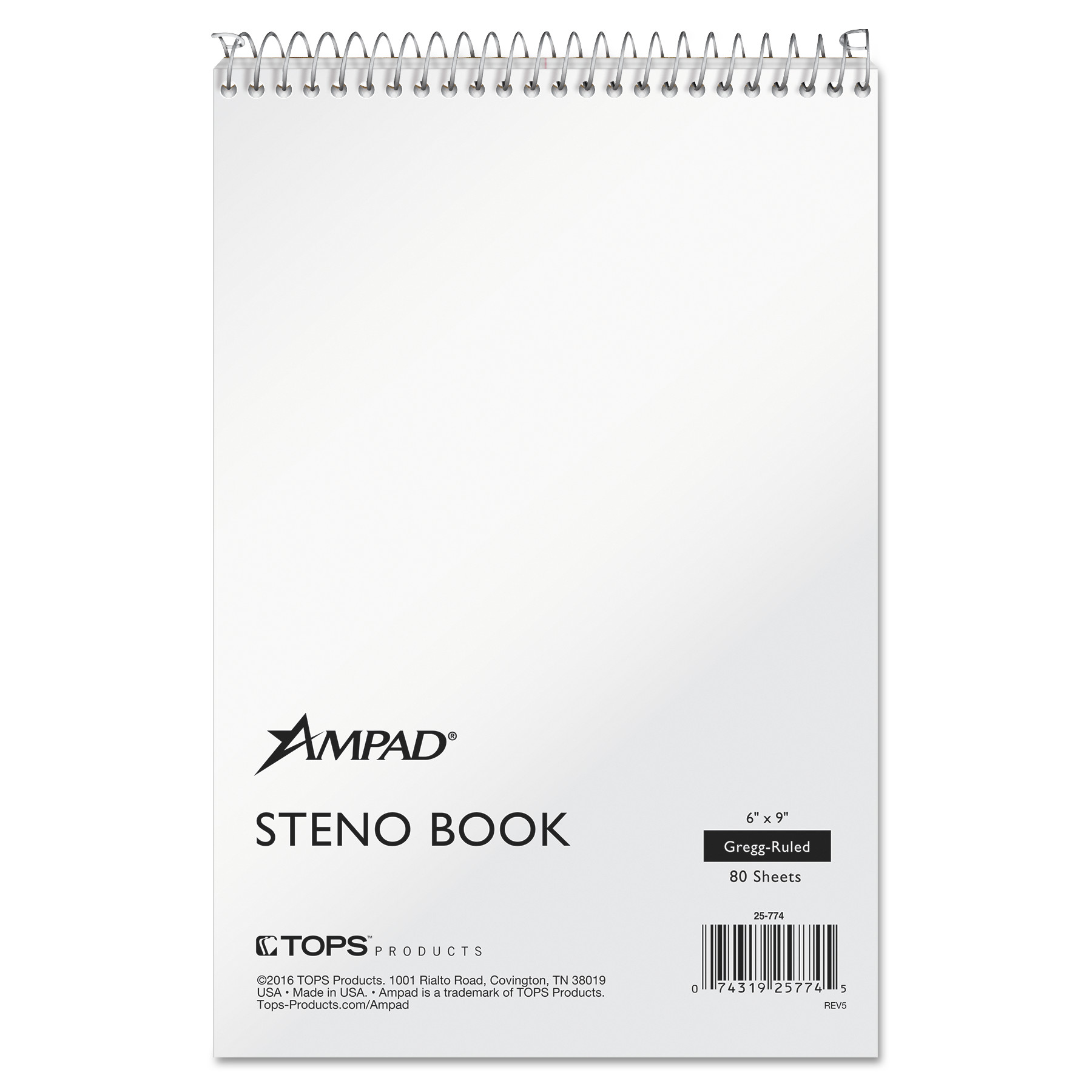  Ampad 25-774 Steno Books, Gregg Rule, 6 x 9, White, 80 Sheets (TOP25774) 