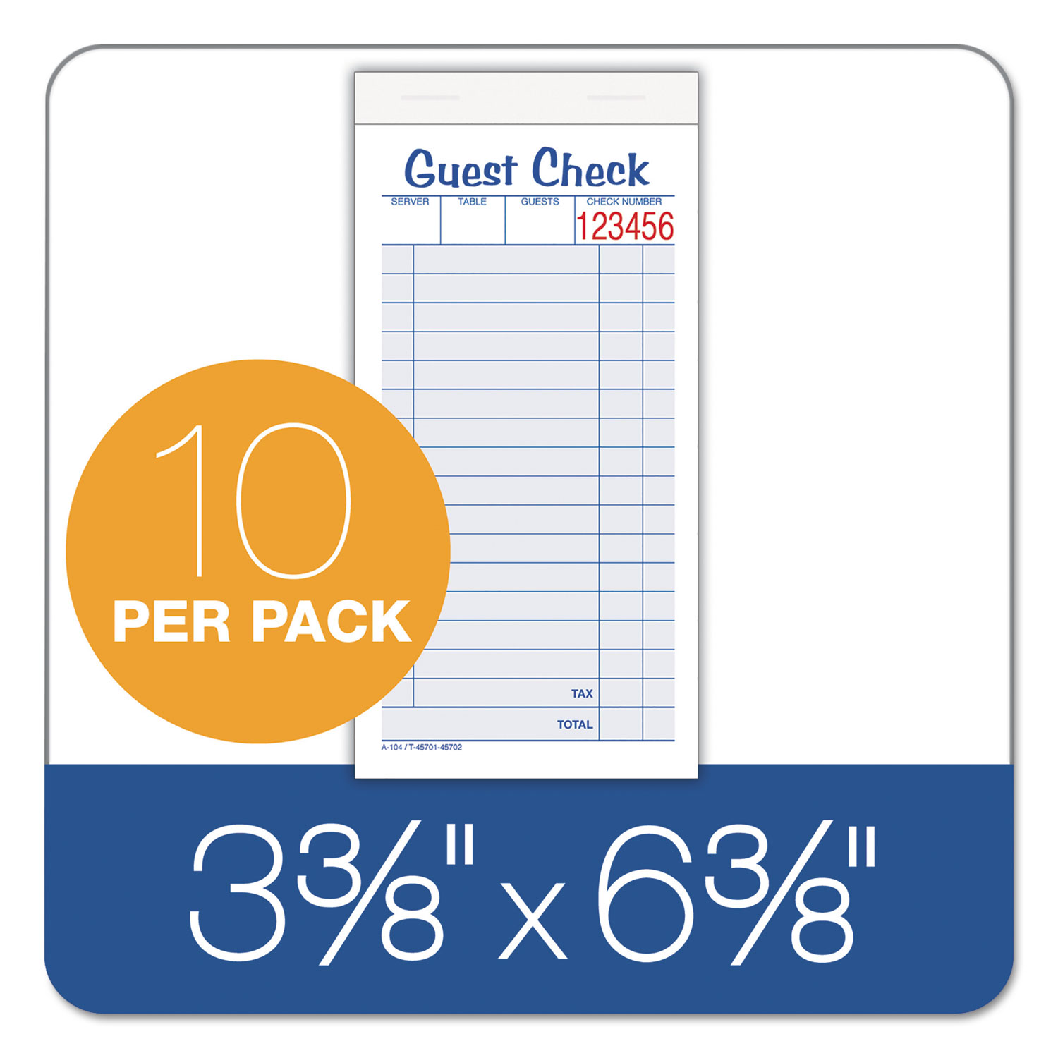 Guest Check Unit Set, Carbonless Duplicate, 6 7/8 x 3 3/8, 50 Forms, 10/Pack