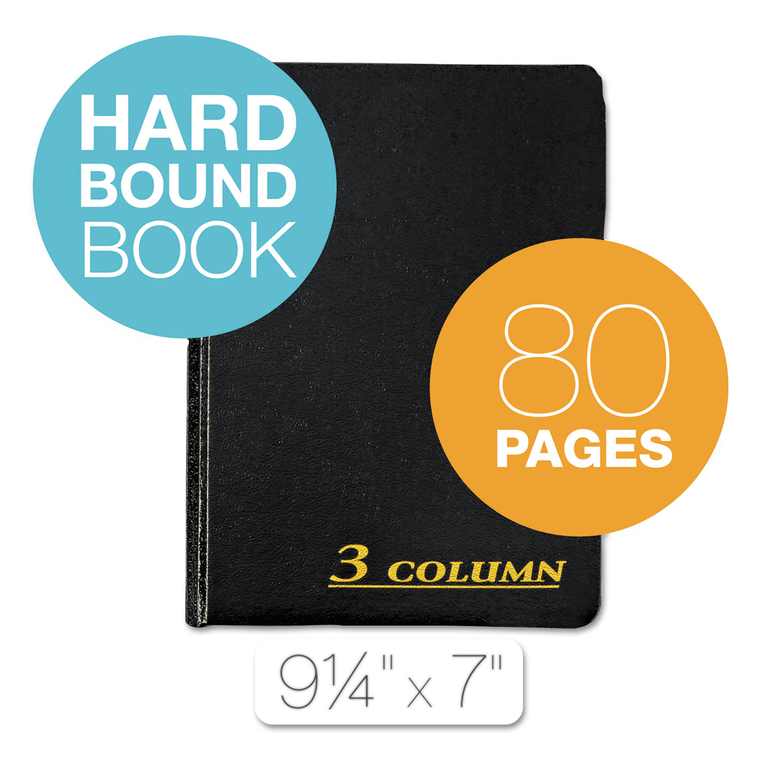 Account Book, 3 Column, Black Cover, 80 Pages, 7 x 9 1/4