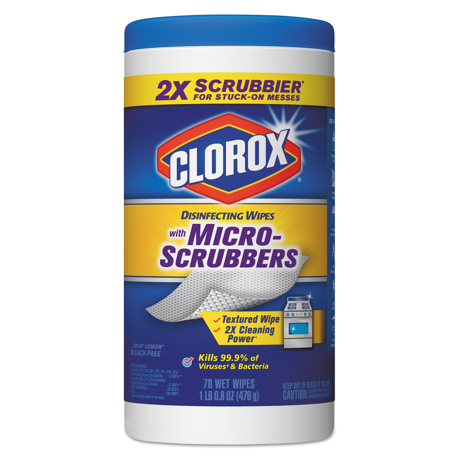 Clorox CLO 31270EA Disinfecting Wipes with Micro-Scrubbers, Crisp Lemon, 7 x 8, 70/Canister (CLO31270EA) 