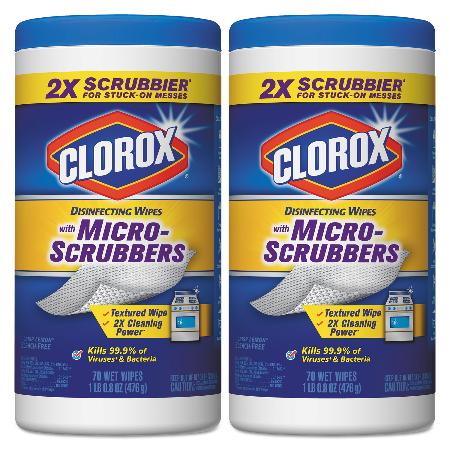  Clorox 31457CT Disinfecting Wipes w/Micro-Scrubbers, 7x8, Crisp Lemon, 70/Canister,2/PK,6 PK/CT (CLO31457CT) 