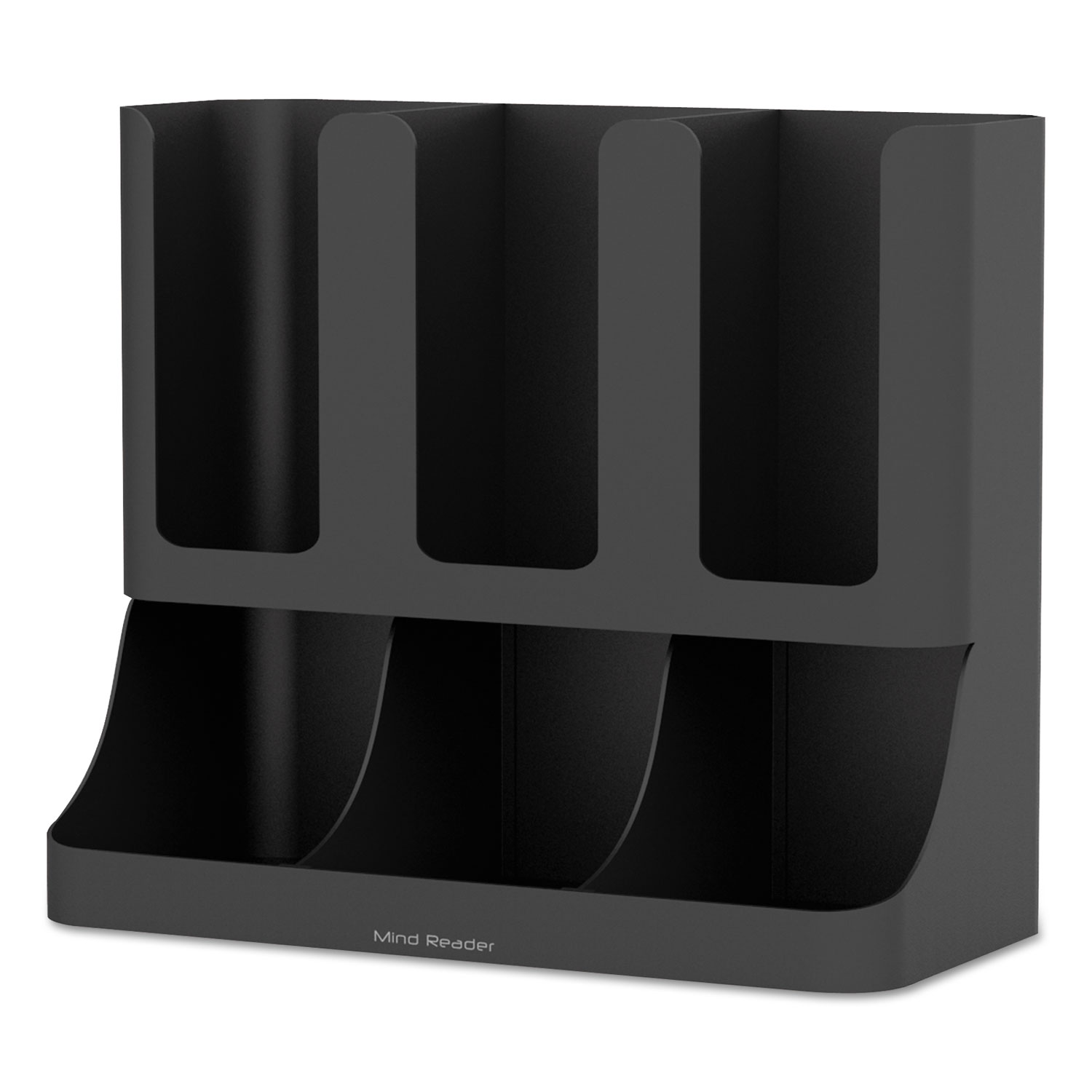 Flume Six-Section Upright Coffee Condiment/Cup Organizer, Black, 11.5 x 6.5 x 15