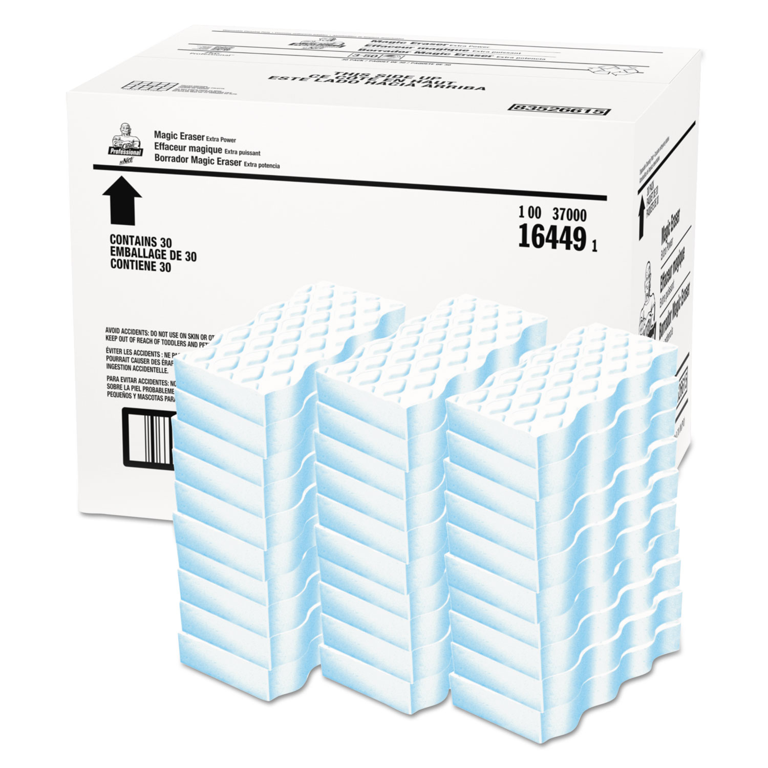  Mr. Clean 16449 Magic Eraser Extra Durable, 4 3/5 x 2 2/5, 7/10 Thick, White, 30/Carton (PGC16449) 