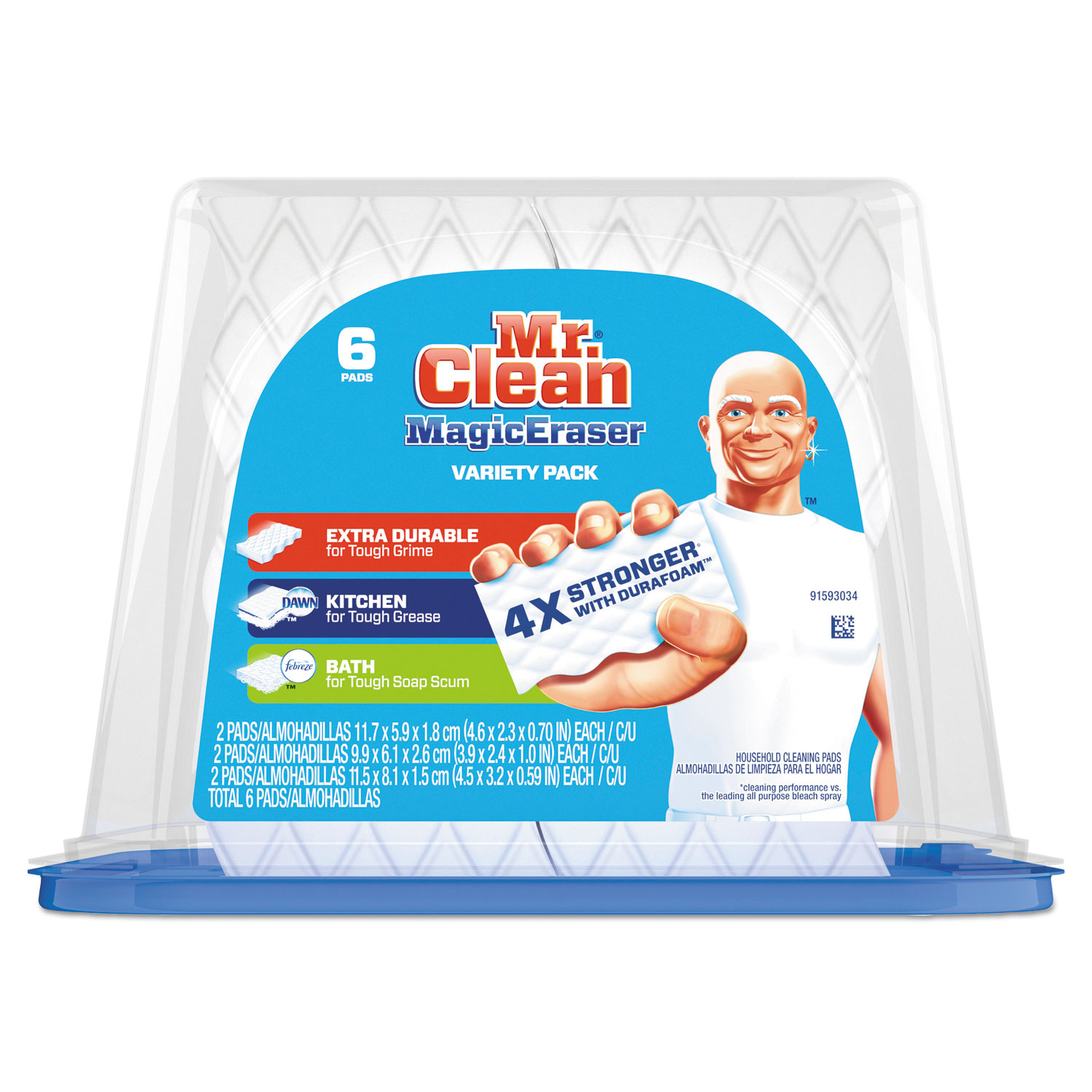  Mr. Clean 80393PK Magic Eraser Foam Pad, 2 2/5 x 4 3/5, Variety Pack, White/Blue, 6/Pack (PGC80393) 