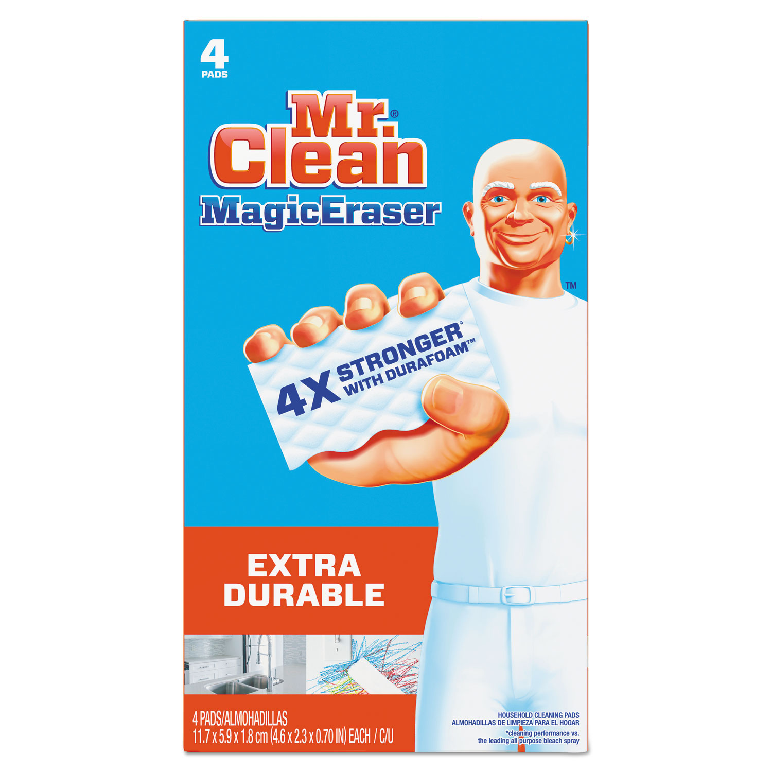  Mr. Clean 82038 Magic Eraser Extra Durable, 4 3/5 x 2 2/5, 4/Box (PGC82038) 