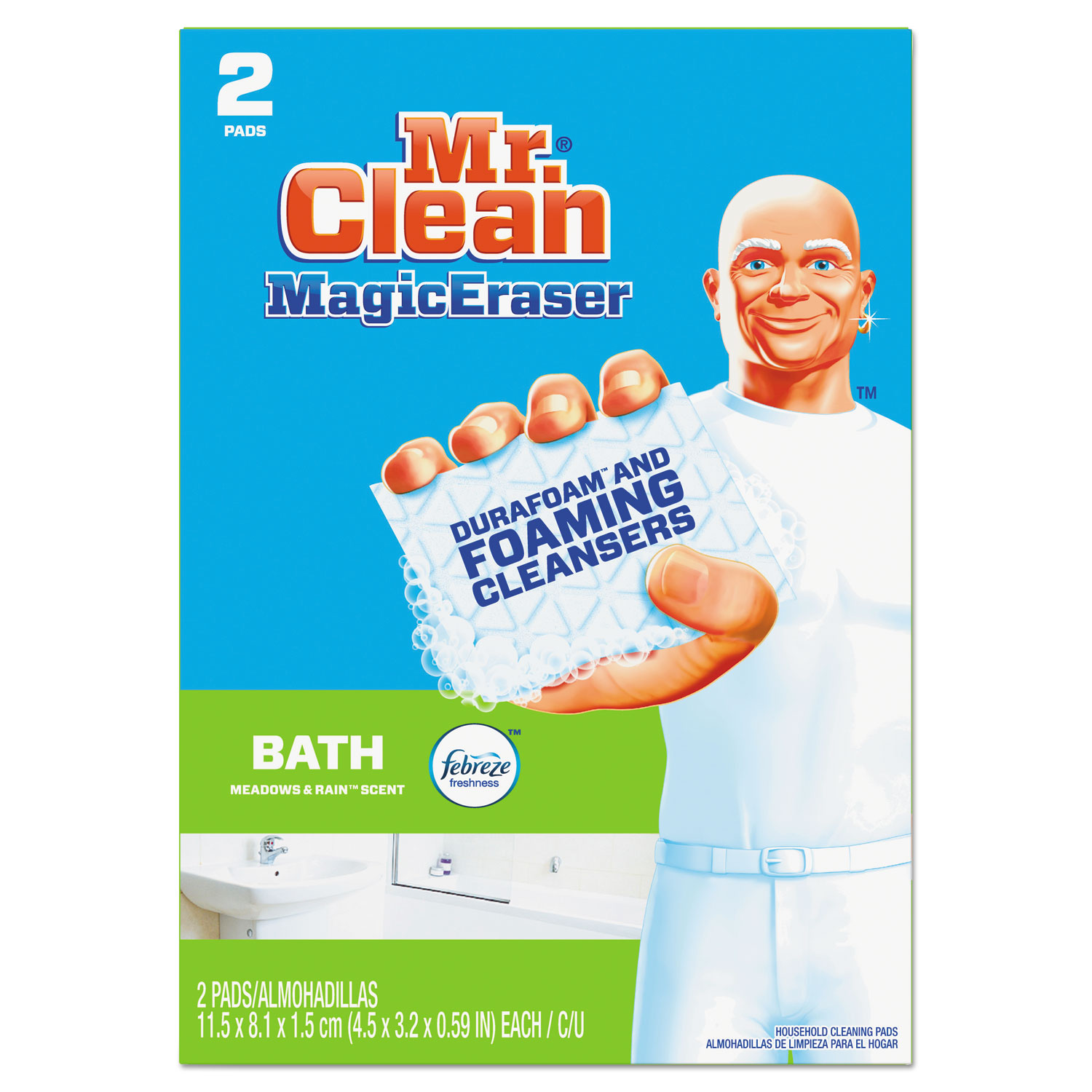  Mr. Clean 84552BX Magic Eraser Bathroom Scrubber, 4 1/2 X 3 1/5, 2/Box (PGC84552) 