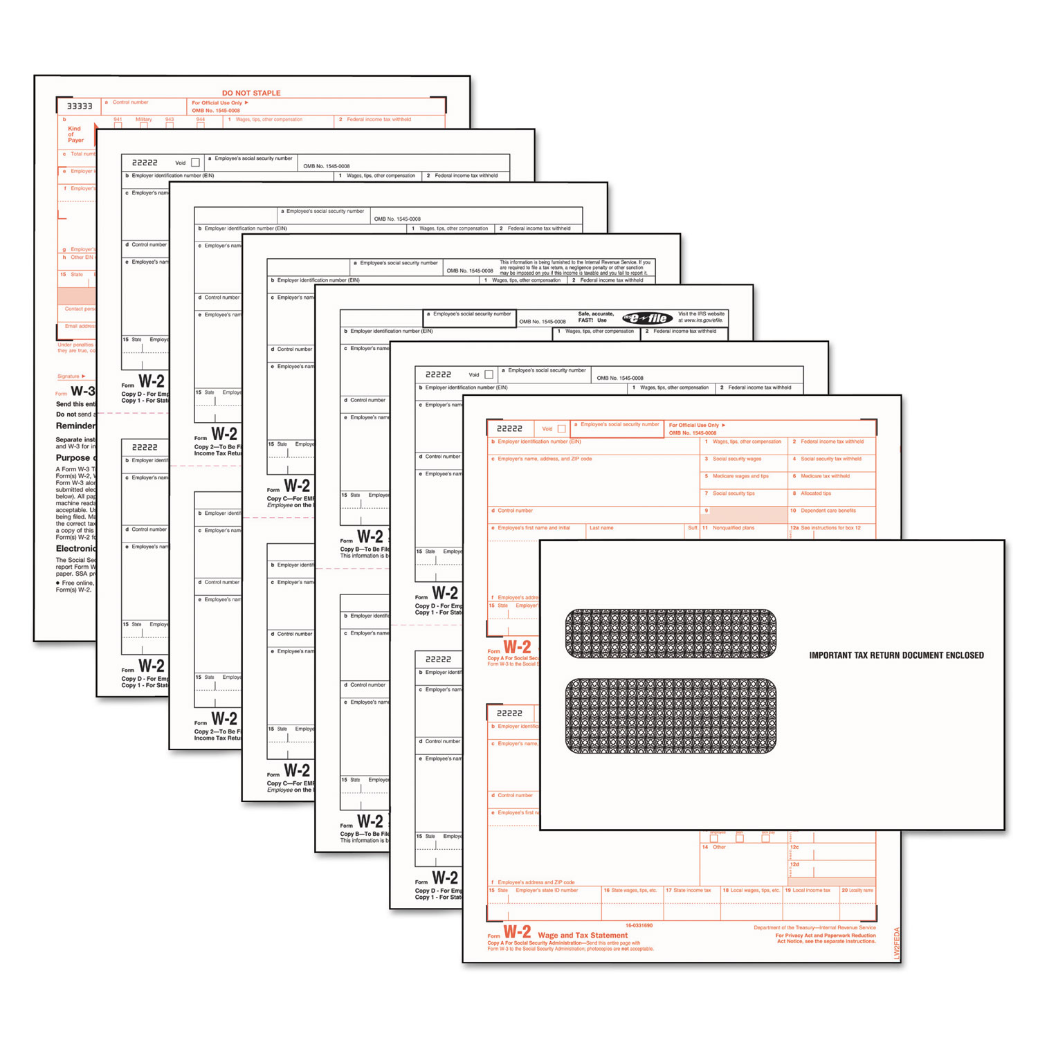  TOPS 22904KIT W-2 Tax Form/Envelope Kits, 8 1/2 x 5 1/2, 6-Part, Inkjet/Laser, 24 W-2s & 1 W-3 (TOP22904KIT) 