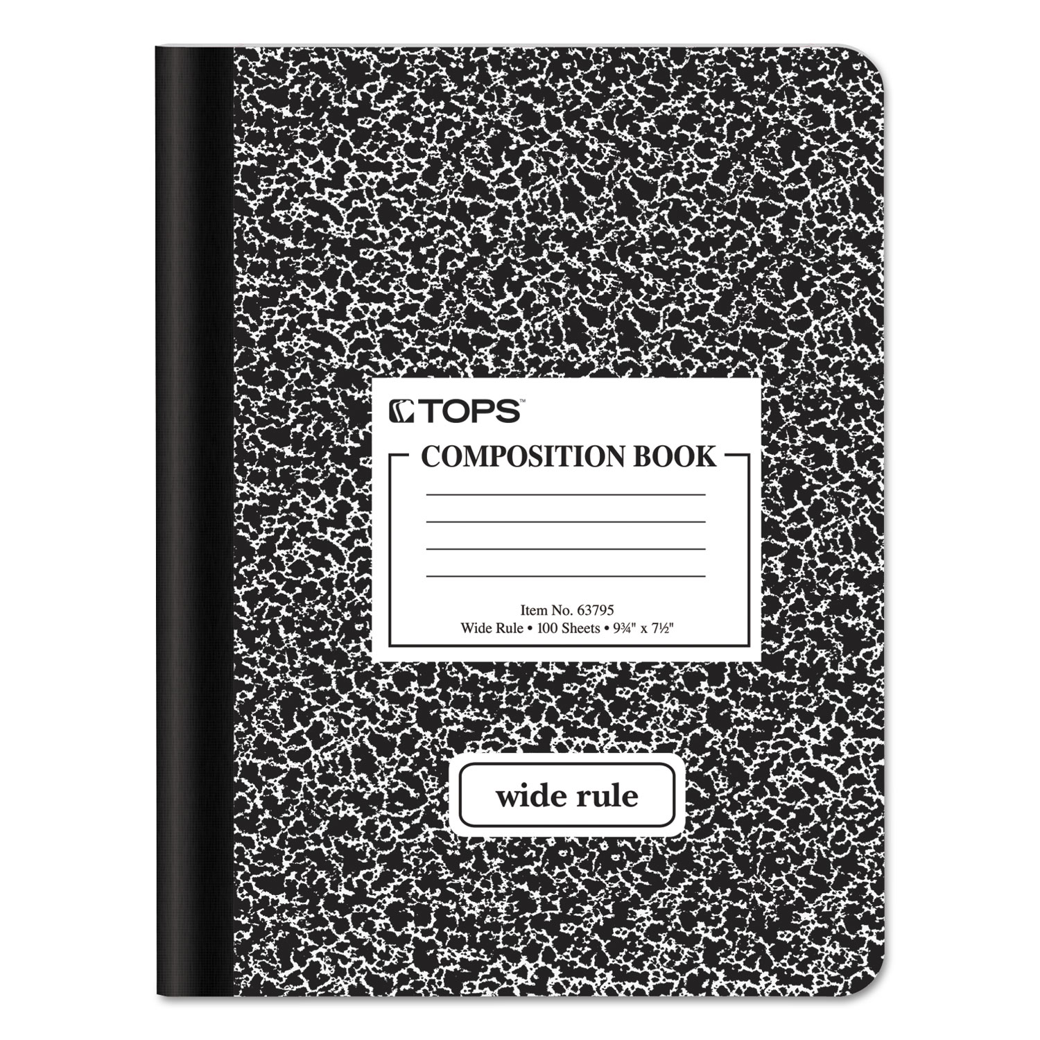  TOPS 63795 Composition Book, Wide/Legal Rule, Black Marble Cover, 9.75 x 7.5, 100 Sheets (TOP63795) 