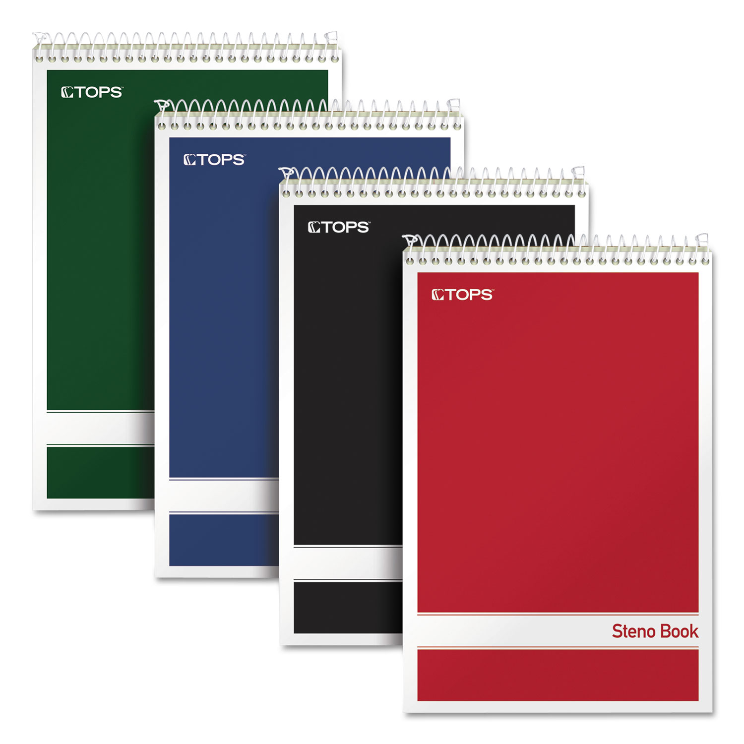  TOPS 80221 Steno Book, Gregg Rule, Assorted Covers, 6 x 9, 80 Green Tint Sheets, 4/Pack (TOP80221) 