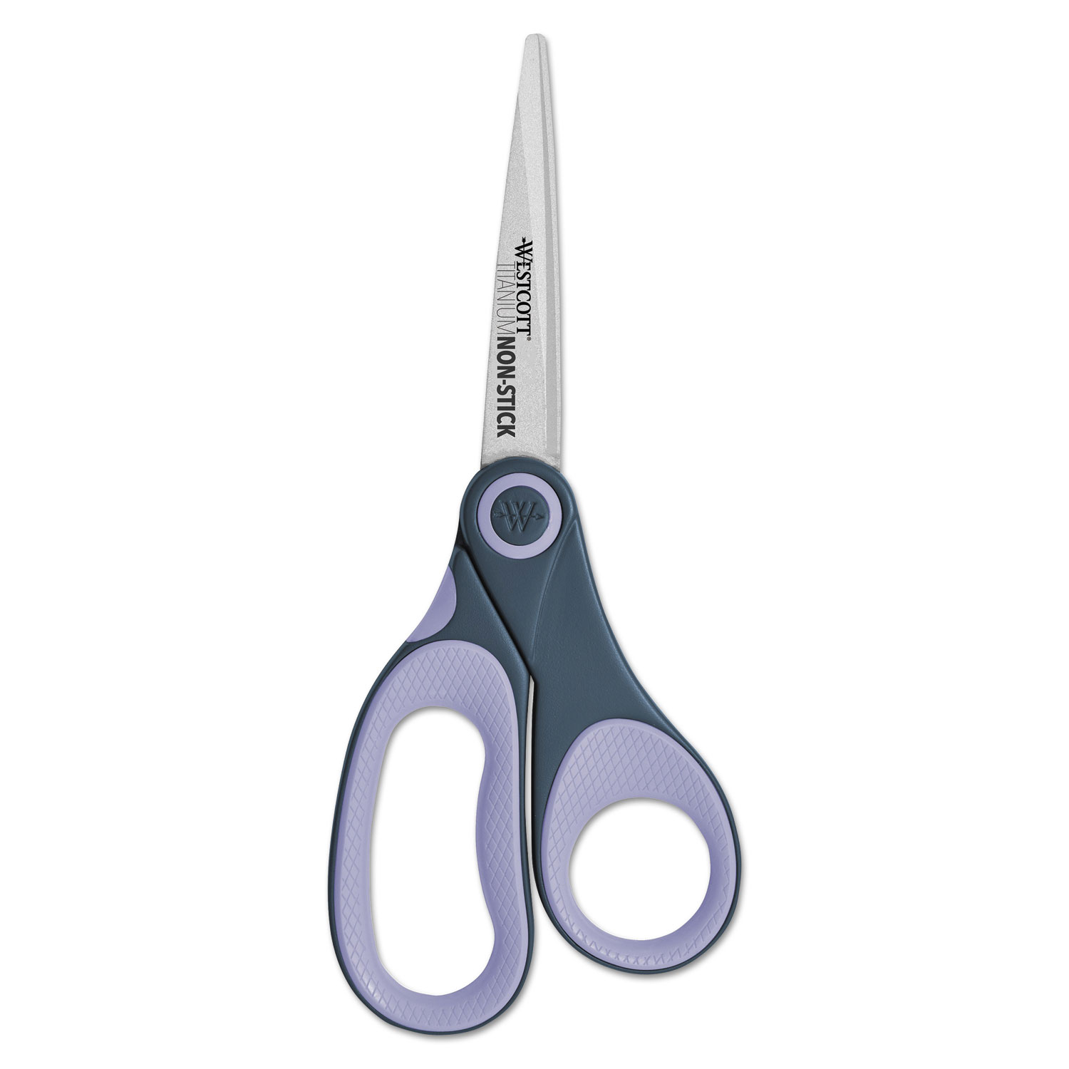  Westcott 14910 Non-Stick Titanium Bonded Scissors, Pointed Tip, 8 Long, 3.25 Cut Length, Gray/Purple Straight Handle (ACM14910) 