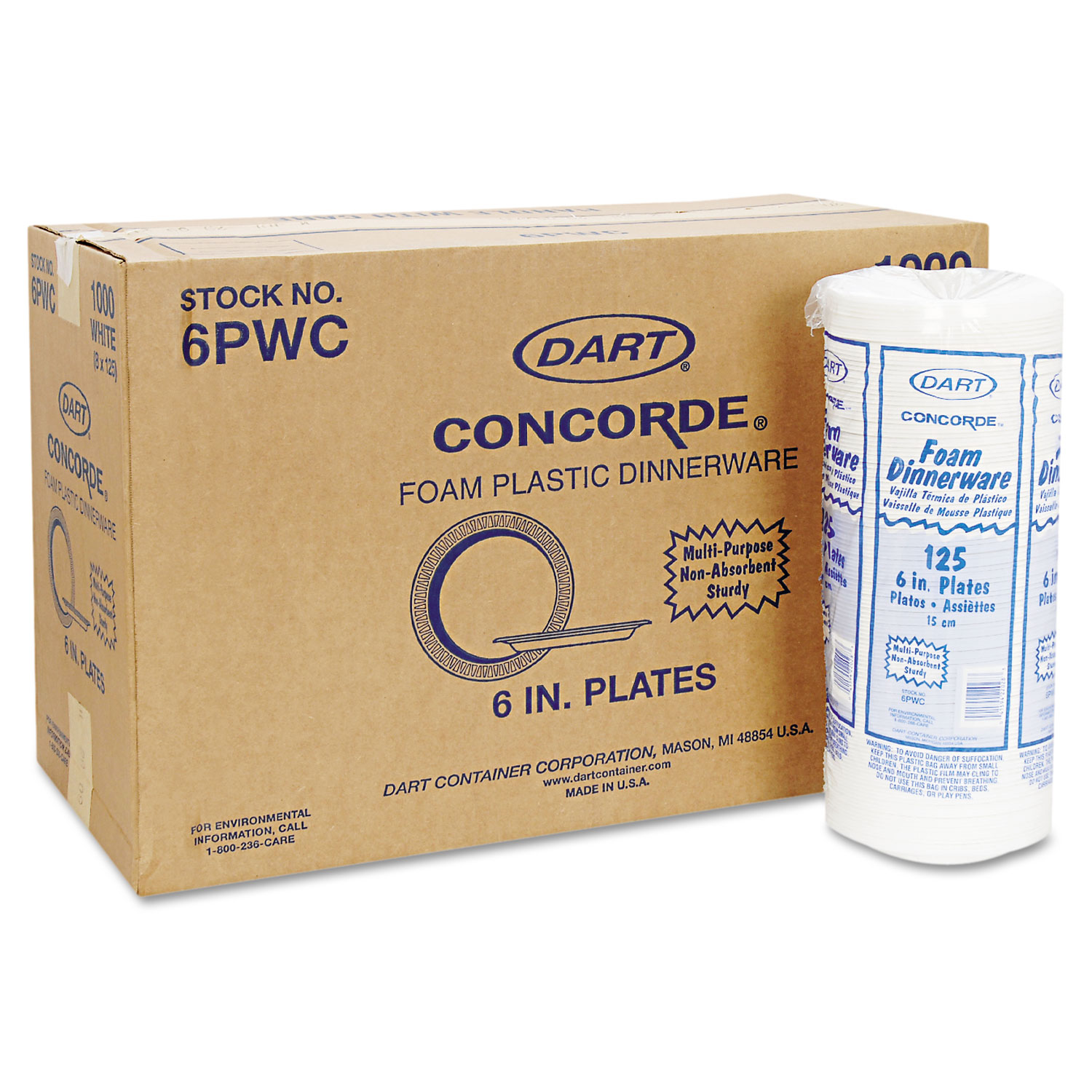 Concorde Foam Plate, 6 dia, White, 1000/Carton