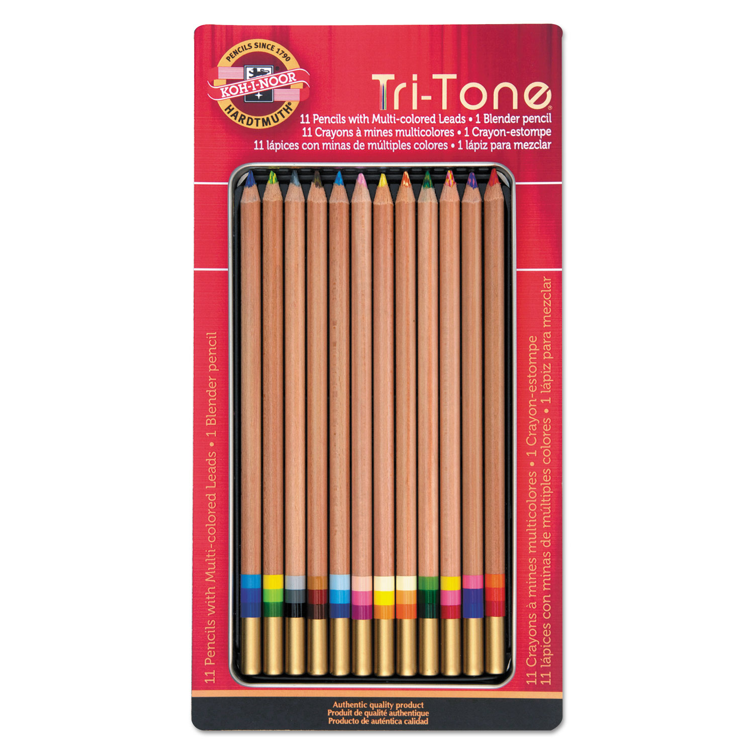 Koh-I-Noor FA33TIN12BC Tri-Tone Color Pencils, 3.8 mm, Assorted Tri-Tone Lead Colors, Tan Barrel, Dozen (KOHFA33TIN12BC) 