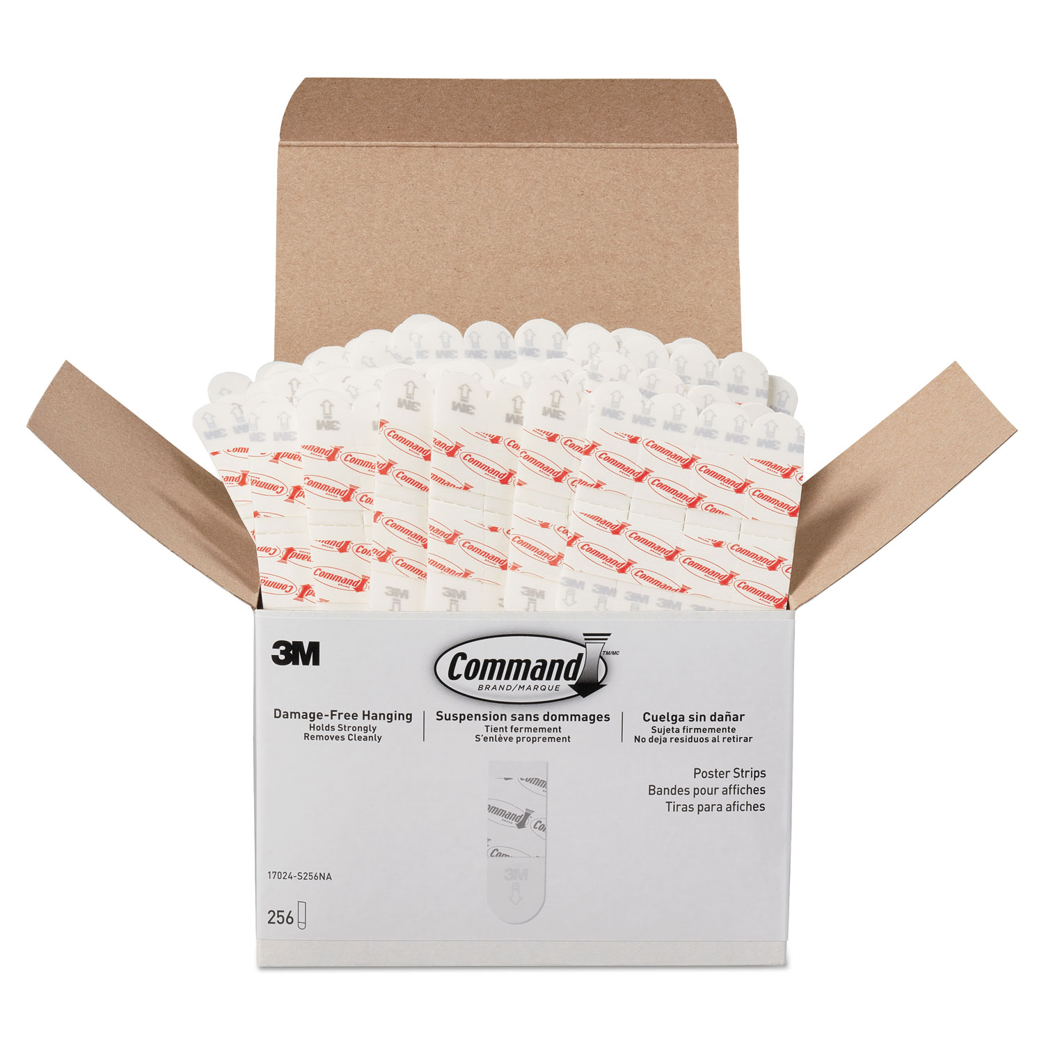  Command 17024S256NA Poster Strips, Removable, Holds Up to 1 lb, 5/8 x 1 3/4, White, 256/Pack (MMM17024S256NA) 