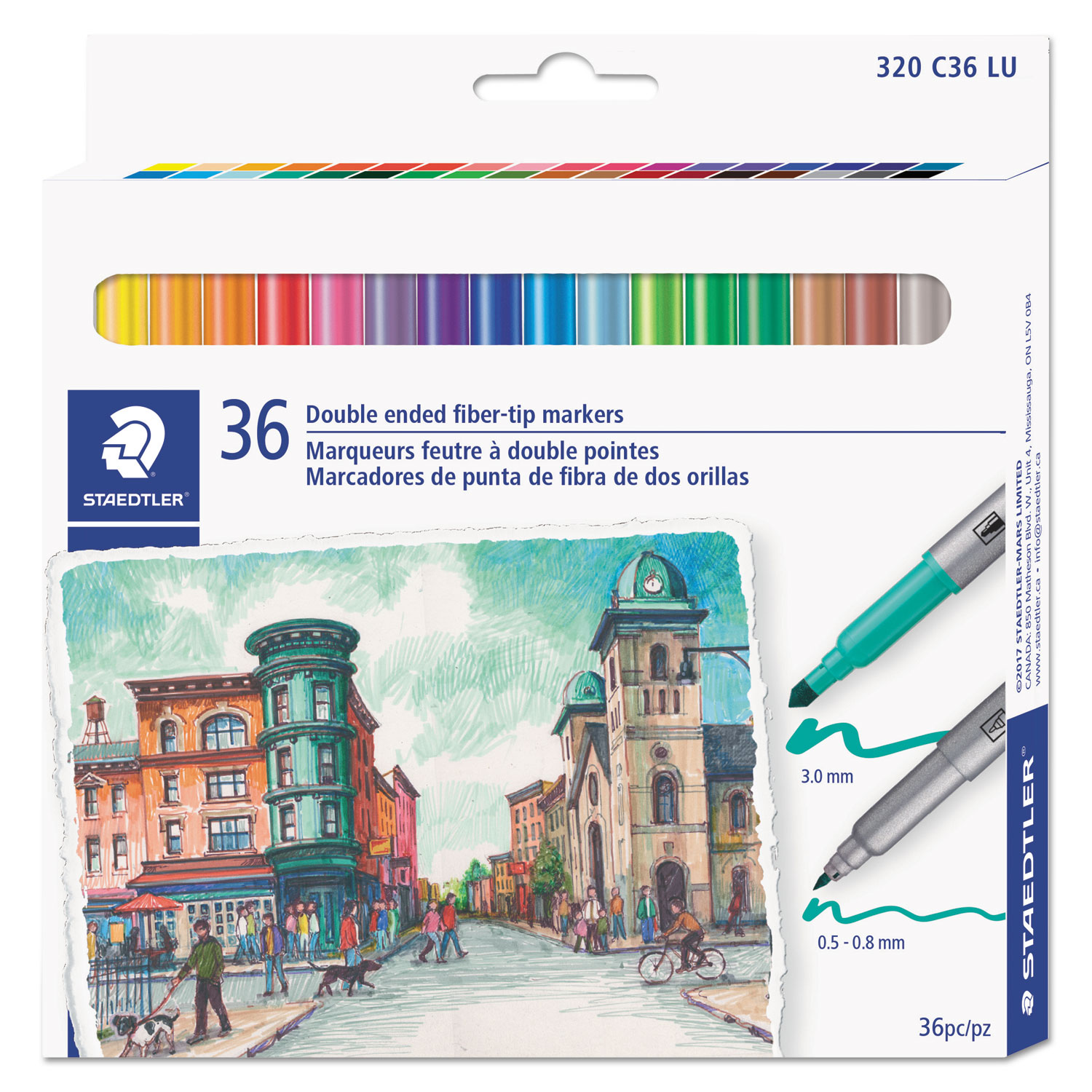  Staedtler 3200TB36 Double Ended Markers, Assorted Bullet Tips, Assorted Colors, 36/Pack (STD3200TB36) 