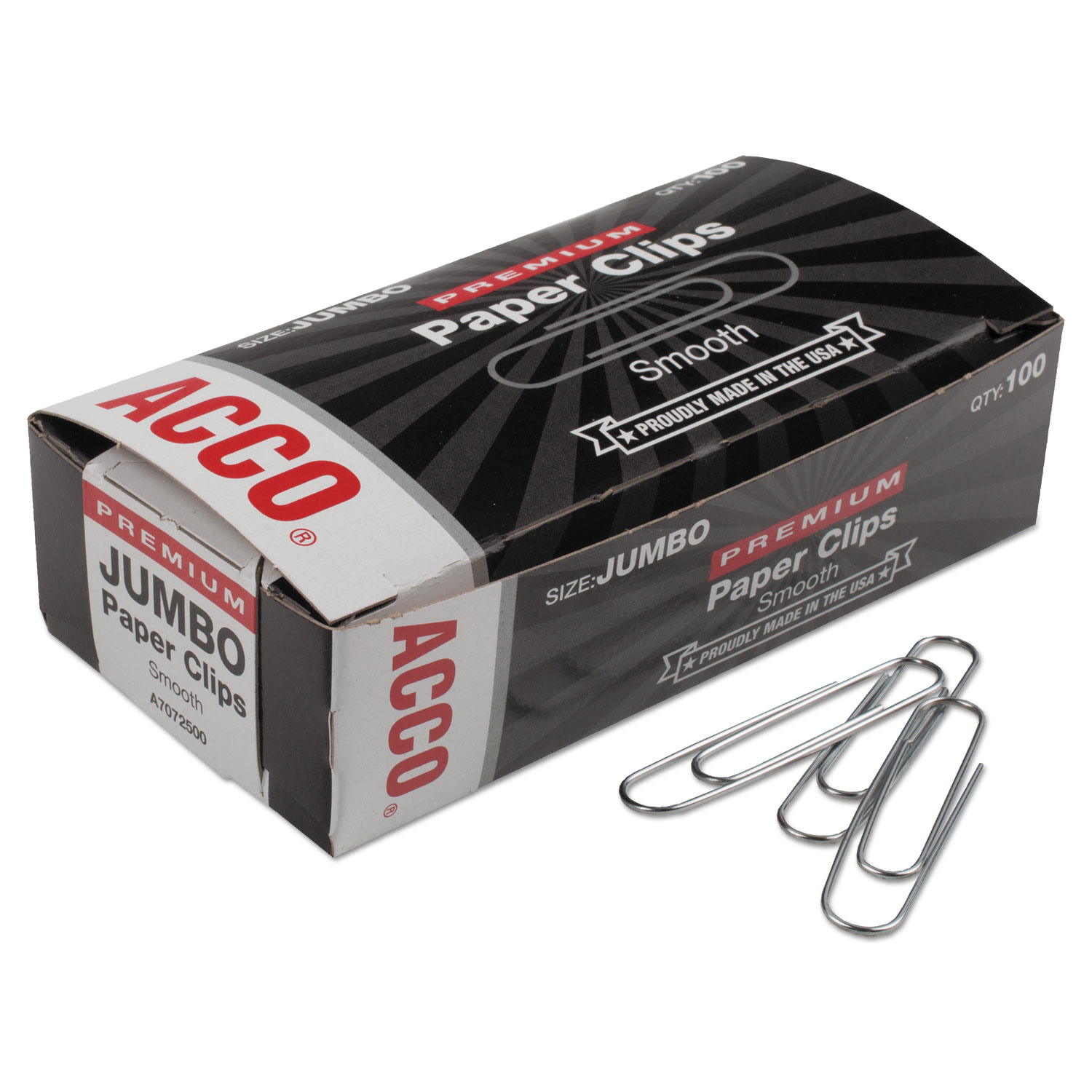  ACCO A7072500G Paper Clips, Jumbo, Silver, 1,000/Pack (ACC72500) 