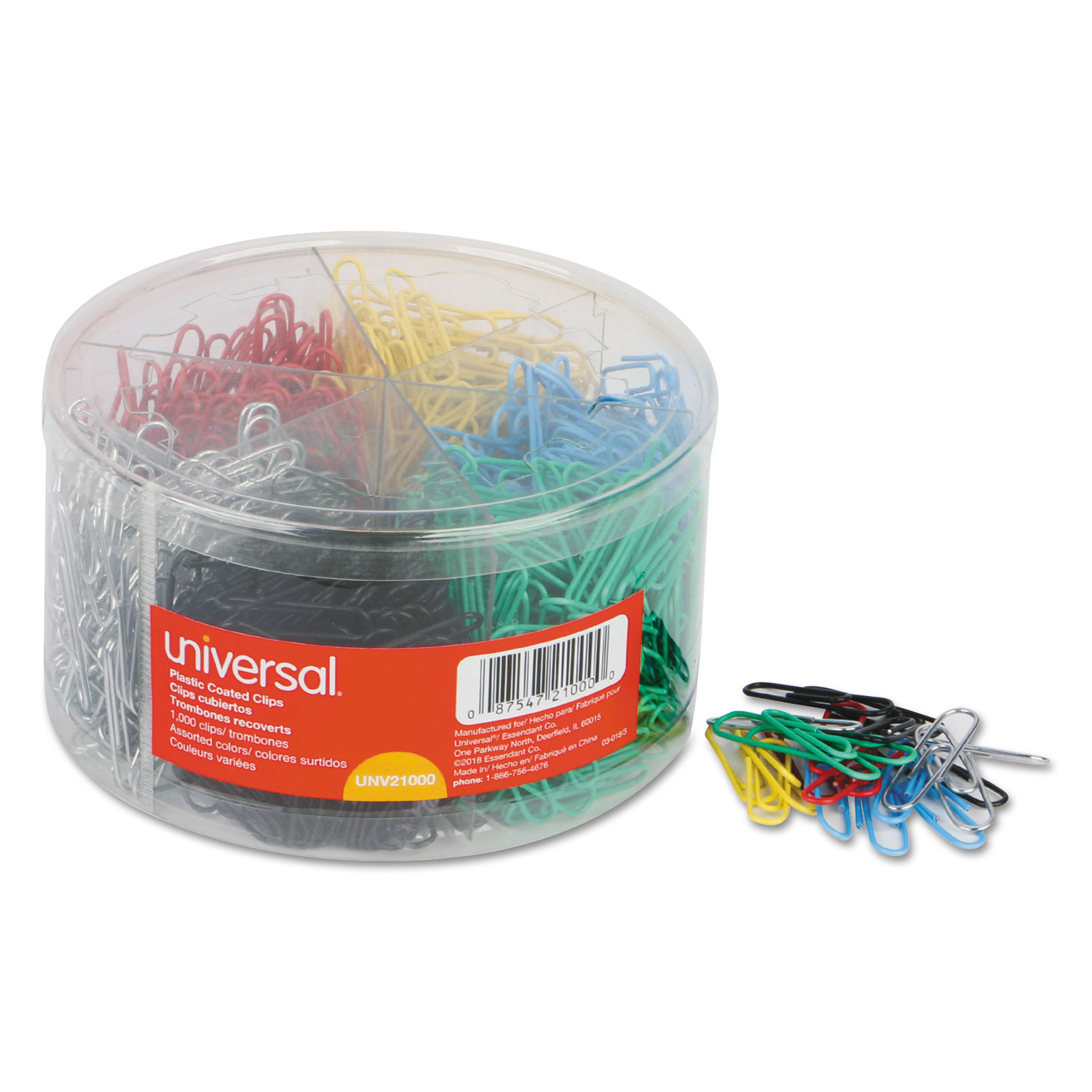  Universal UNV21000 Plastic-Coated Paper Clips, Small (No. 1), Assorted Colors, 1,000/Pack (UNV21000) 