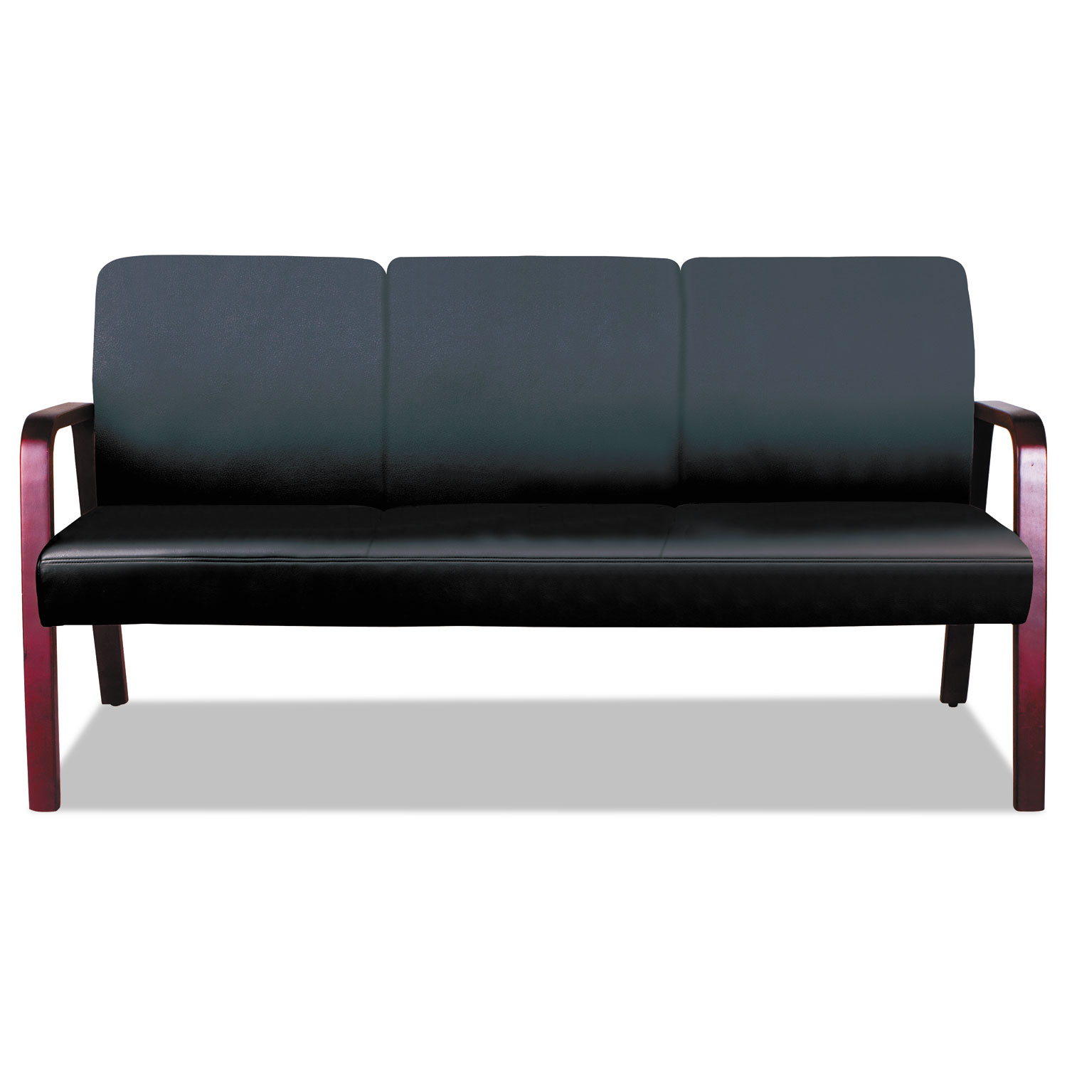 Alera Reception Lounge WL 3-Seat Sofa, 65.75 x 26 1/8 x 33, Black/Mahogany
