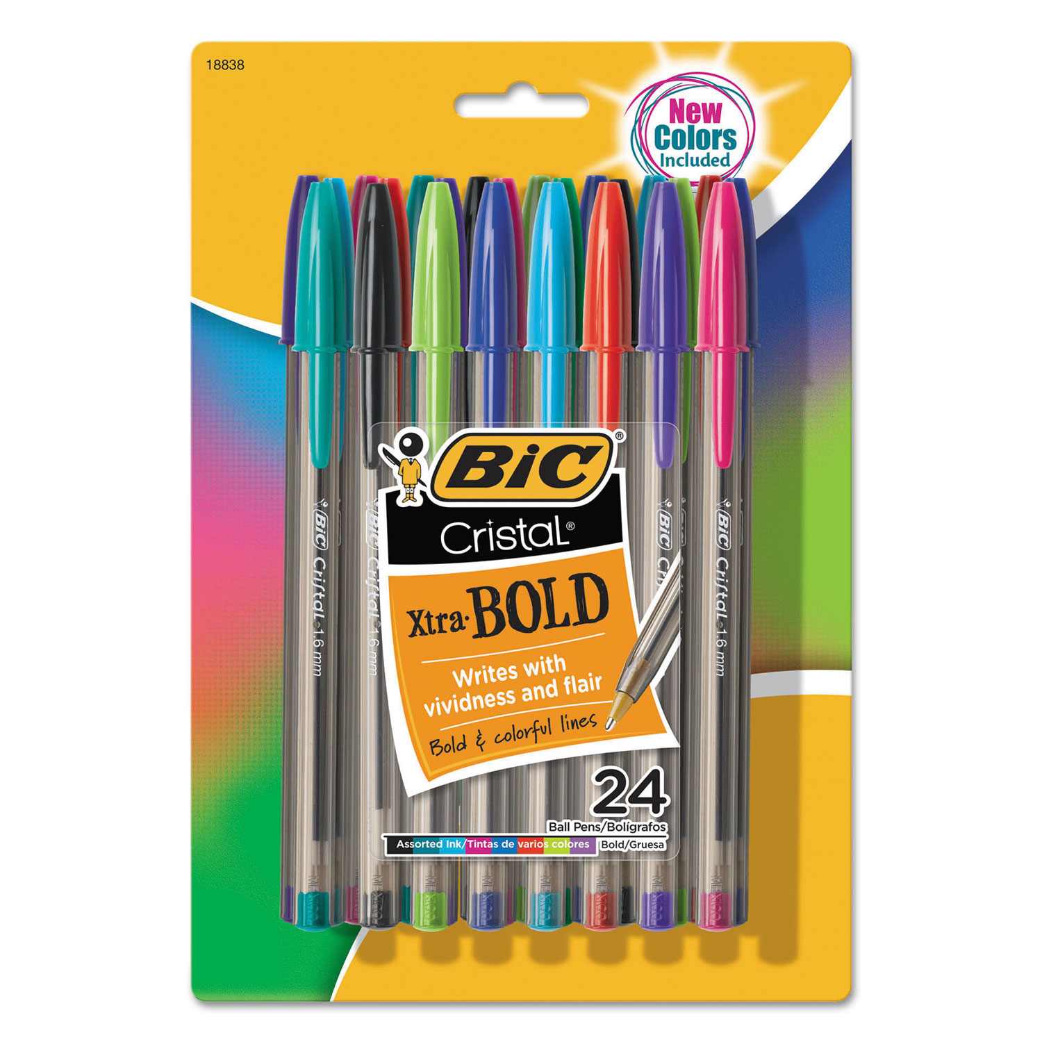 Cristal Xtra Bold Stick Ballpoint Pen, Bold 1.6mm, Assorted Ink/Barrel, 24/Pack