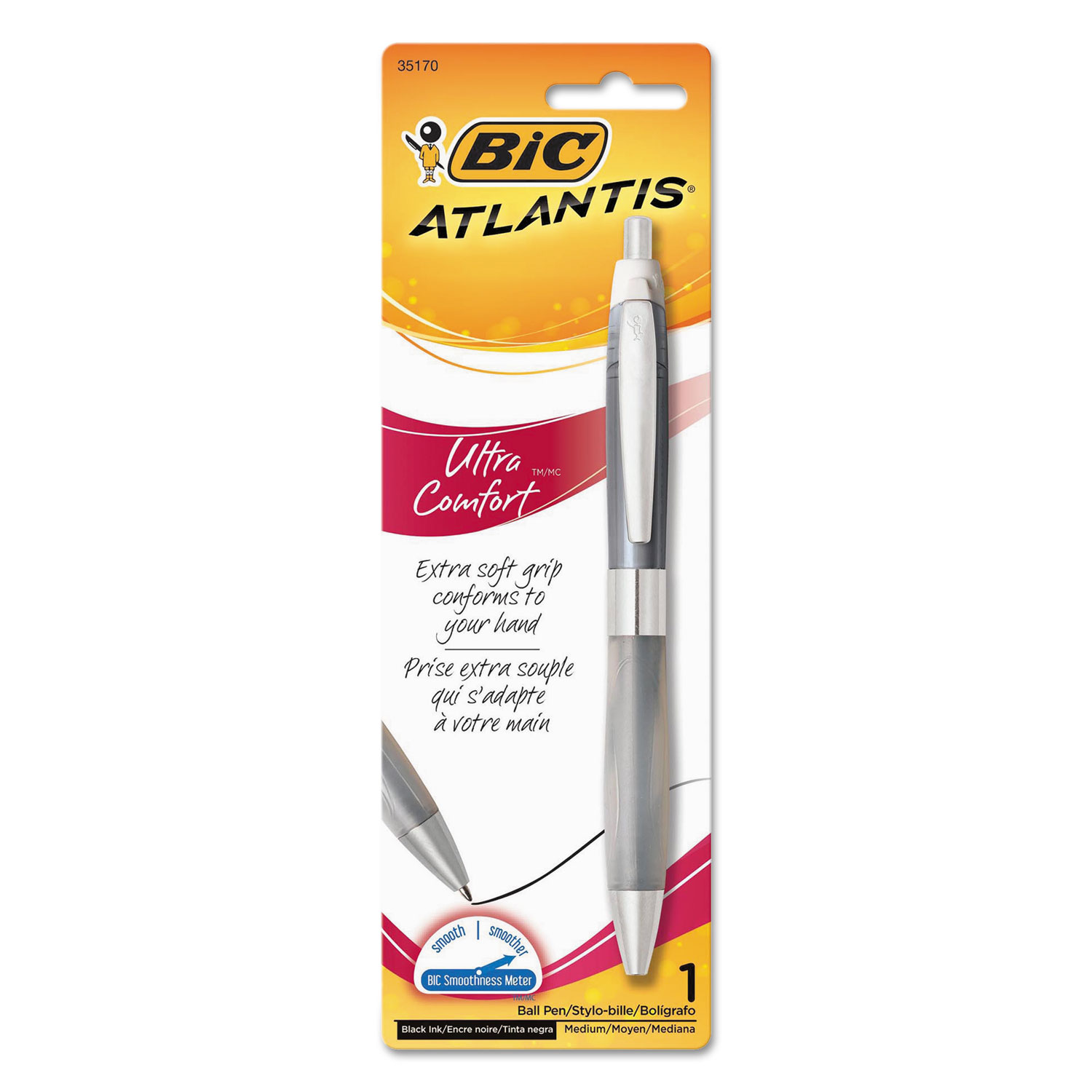  BIC VCGUP11XBK Atlantis Ultra Comfort Retractable Ballpoint Pen, 1mm, Black Ink, Assorted Barrel Colors (BICVCGUP11XBK) 