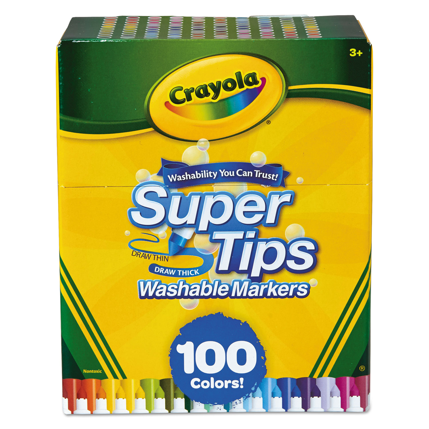  Crayola 585100 Super Tips Washable Markers, Broad/Fine Bullet Tip, Assorted Colors, 100/Set (CYO585100) 