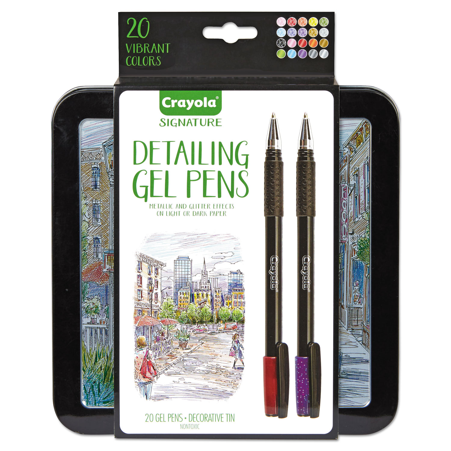  Crayola 586503 Detailing Stick Gel Pen, Medium 1mm, Assorted Ink, Black Barrel, 20/Set (CYO586503) 