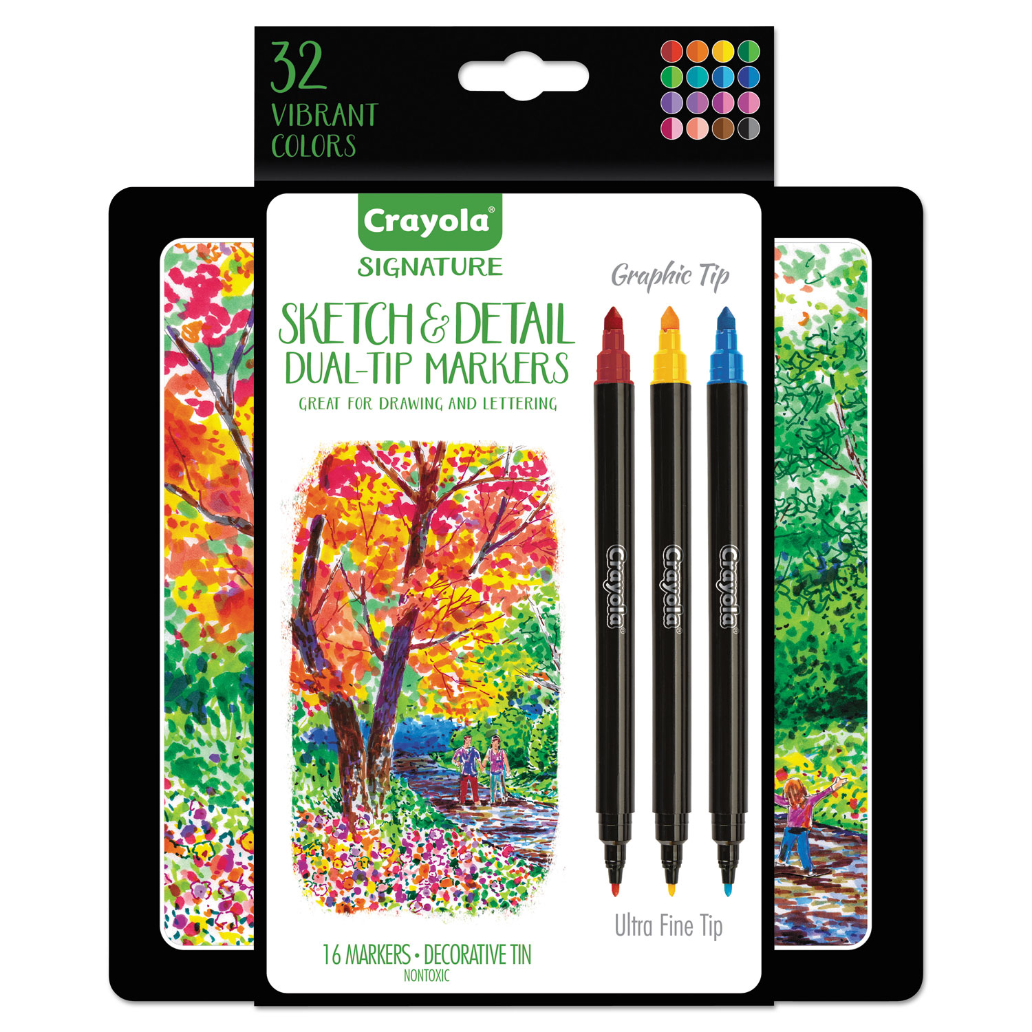  Crayola 586511 Sketch & Detail Dual Ended Markers, X-Fine/Fine Bullet Tip, Assorted Colors, 16/Set (CYO586511) 