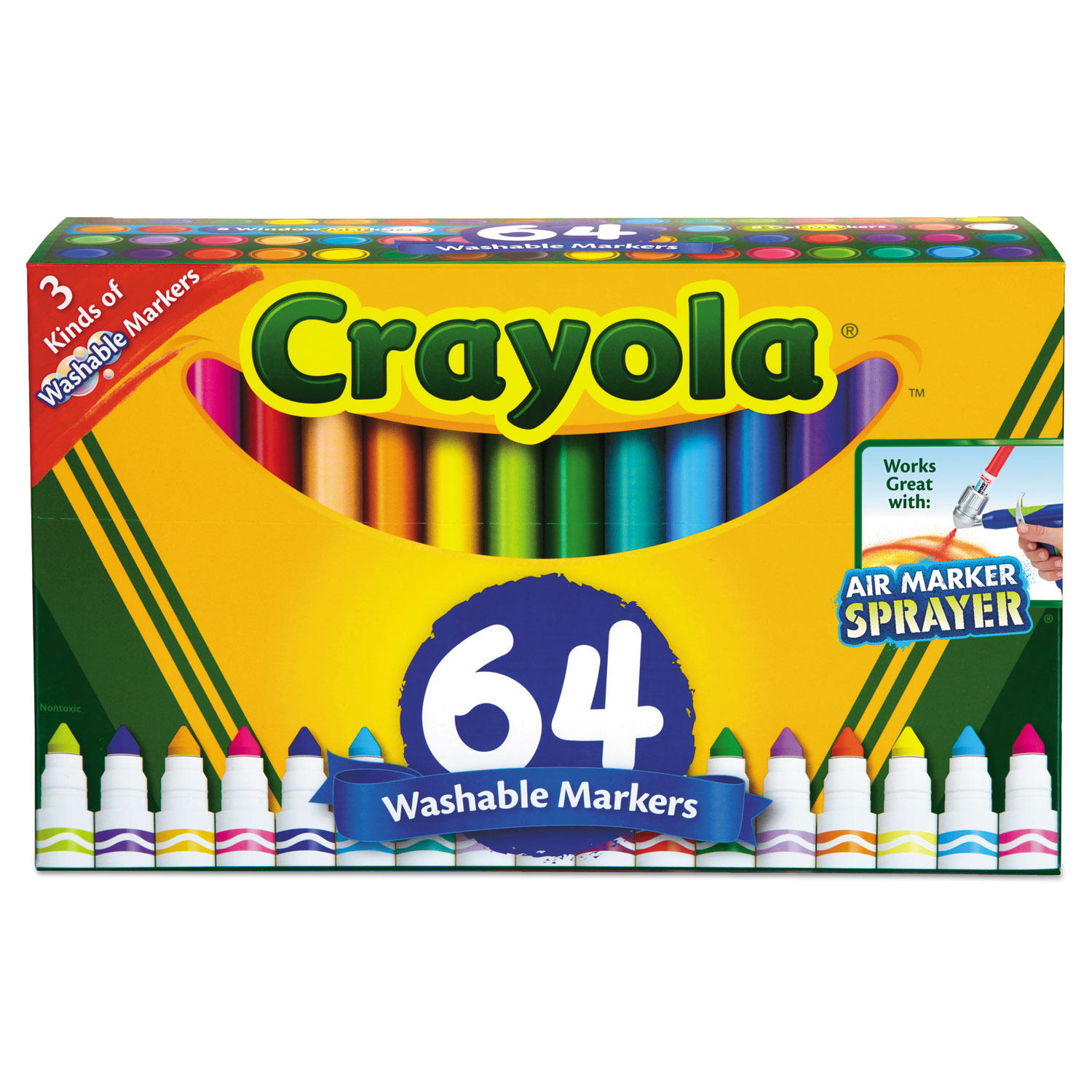  Crayola 588180 Broad Line Washable Markers, Broad Bullet Tip, Assorted Colors, 64/Set (CYO588180) 