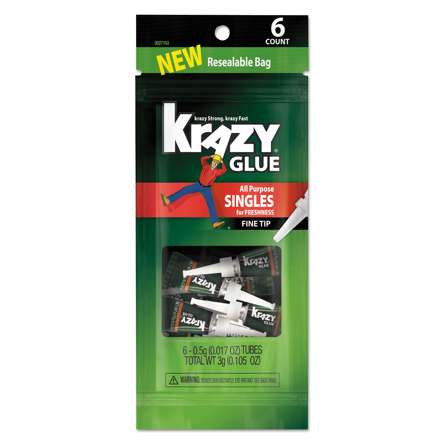  Krazy Glue 2027153 All-Purpose Super Glue Single-Use Tubes, 0.02 oz, Dries Clear, 6/Pack (EPI2027153) 